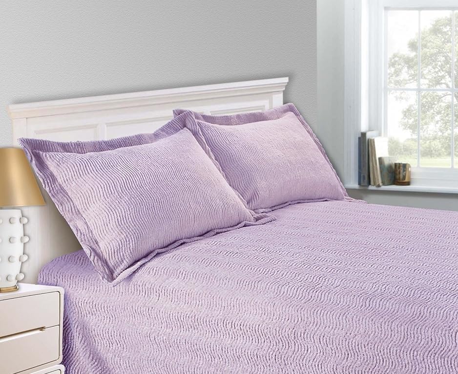 Sapphire Collection SC Lavender Candlewick Bedspread Traditional Bed Throw Size Single Double & King (Oxford Pillowcase Cover Only)