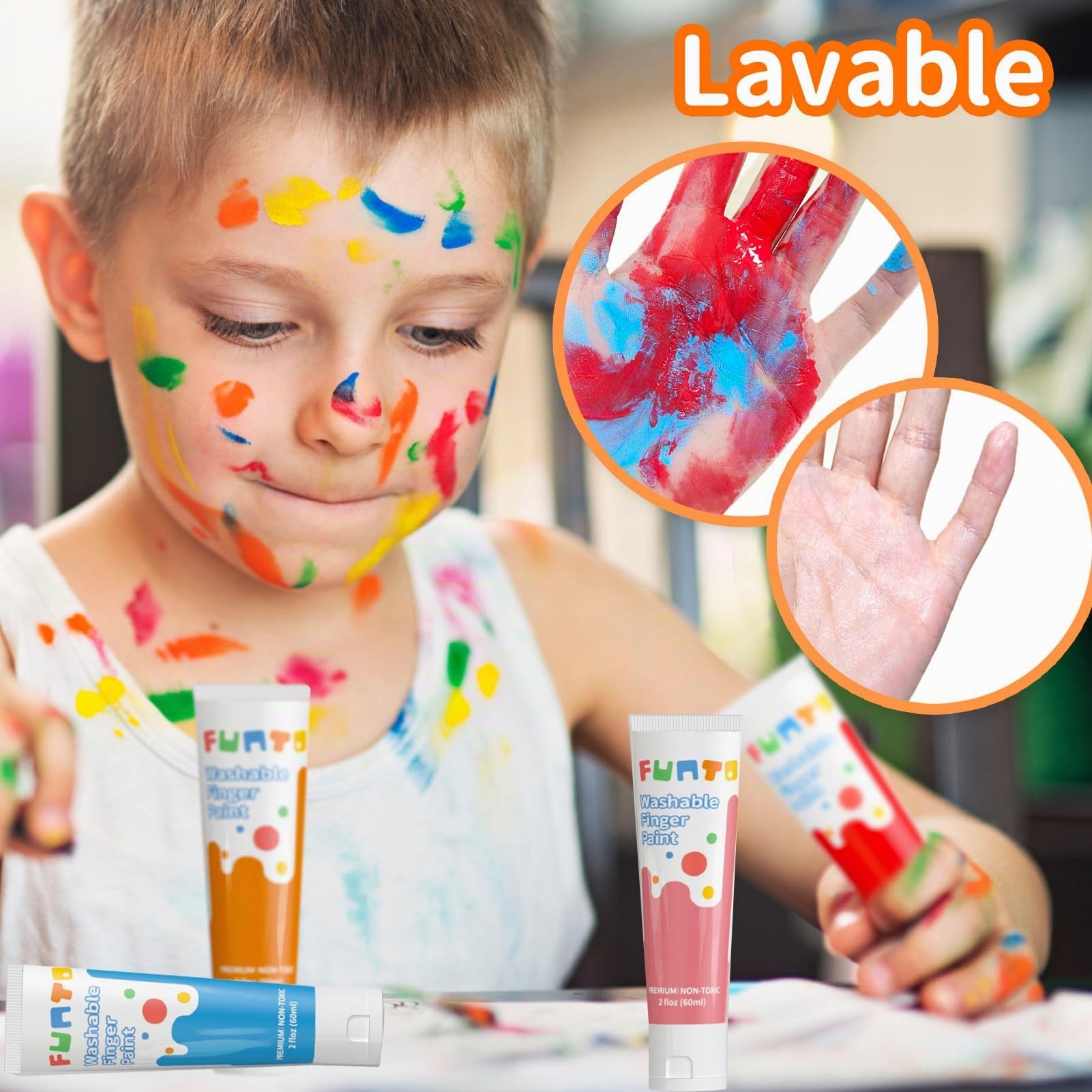 Funto Pintura de dedos lavable para niños, pintura de dedos segura y no tóxica para pequeños de 1 a 3 años, pintura de baño, suministros de artística para niños, de 1, 2, 3, 4, 5,