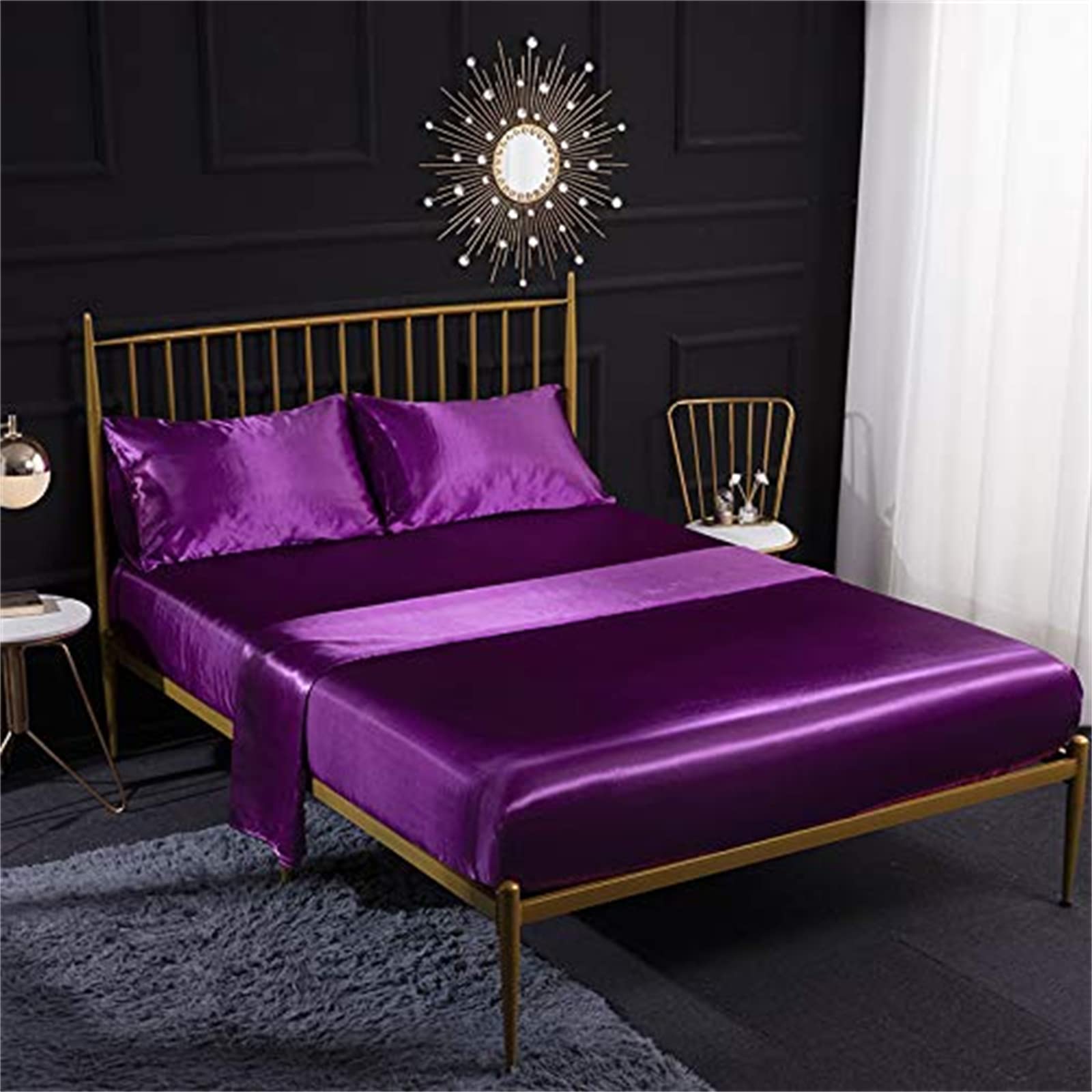 Draps en satin de soie thermorégulateur : parure crème 4 pièces respirante lit Superking
