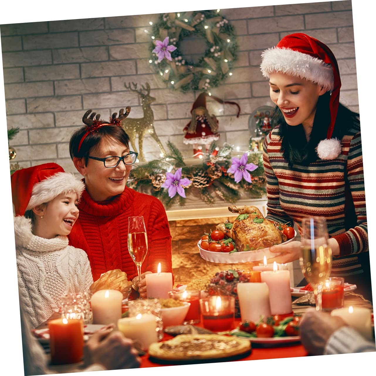 PRETYZOOM 108stücke Künstliche Weihnachtsblumen Für Weihnachtsschmuck Dekoration Von Weihnachtsbaum Hochzeiten Und Festen Handgefertigte Farbenfrohe Poinsettia-Dekorationen