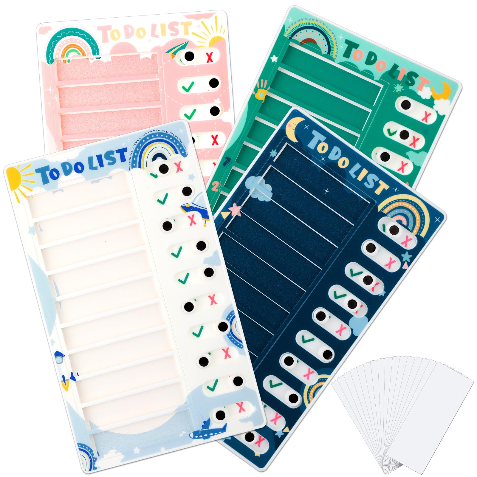 Photo 1 of 4 Pcs Boho Routine Chart for Kids Sliding Chore Chart Checklist Board with 16 Detachable Cardstock Routine Planning Boards Memo Board for Adults Kids Home Check Items Schedule Accessories
