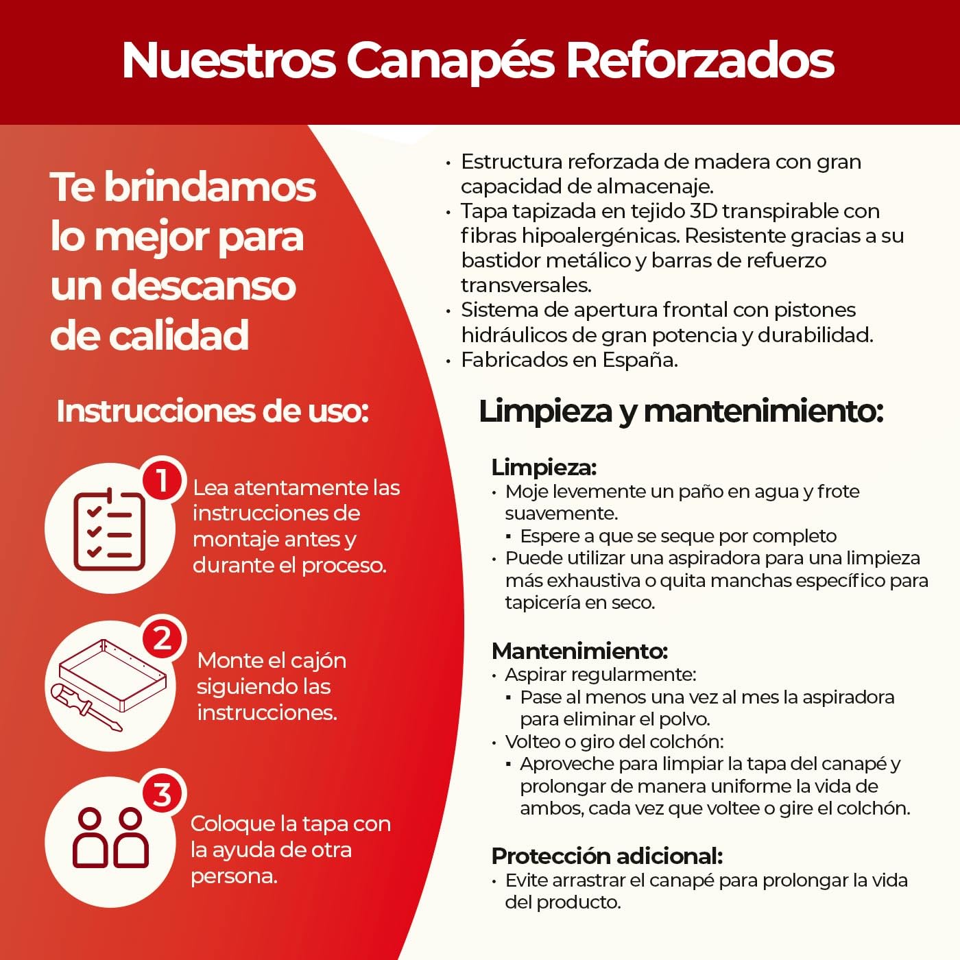 Somnia - Canapé Abatible Súper Reforzado Gran Capacidad con Tapa Transpirable, Esquinas Redondeadas, 135 x 190, Blanco