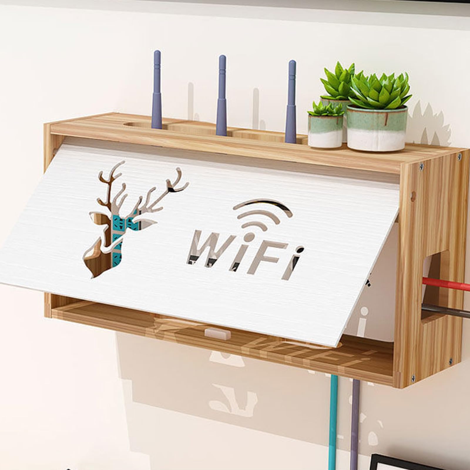 Router Schrank, Router Aufbewahrungsbox, Wall Mounted WiFi Router Storage Box-Router Verstecken, Cable Management Und Organizing Box for Büro Und Haus(Walnut,74 * 20 * 12cm)
