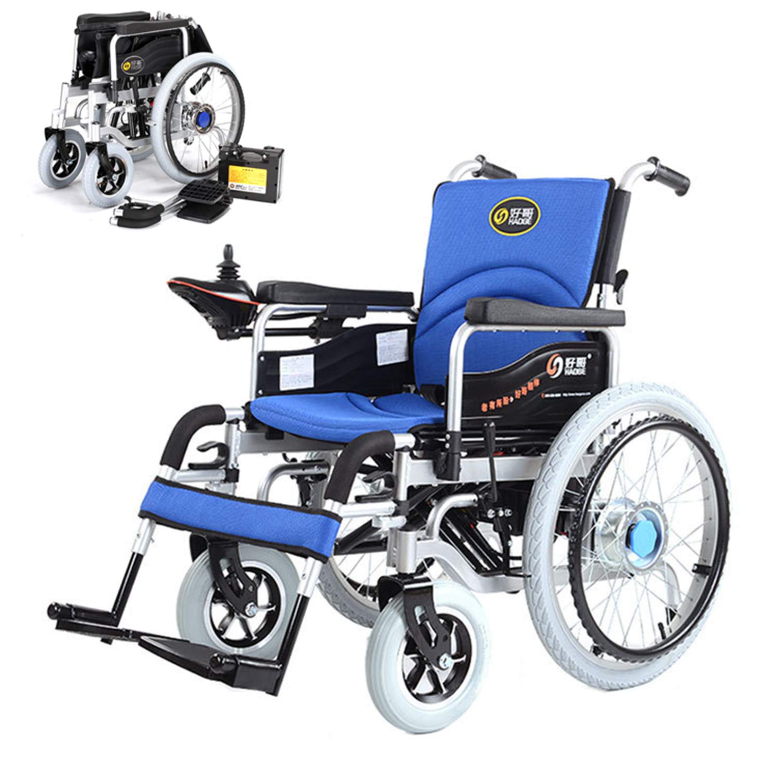 Silla de ruedas eléctrica portátil, plegable, todo terreno, 500 W, motor dual, capacidad de 100 kg, control de palanca de mando de 360° para adultos