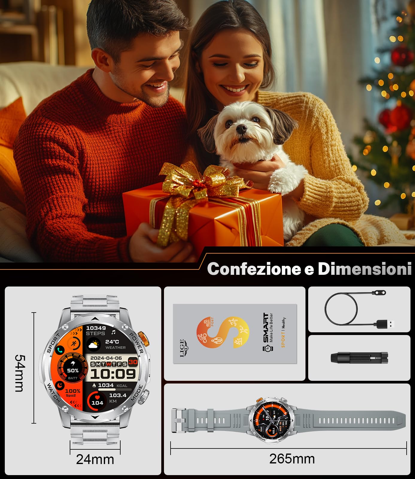 DREMAC Smartwatch Uomo-1000 mAh Batteria/1,75 HD Grande Display,Smartwatch con Torcia/130+ Modalità Sportive,IP68 Impermeabile Fitness Tracker con Monitor Frequenza Cardiaca/Sonno,per Android iOS
