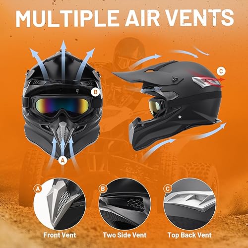 Miniatura 5 de Casco de motocross para adultos con gafas, guantes y máscara, casco de motocross ATV unisex para adultos, hombres y mujeres, visera solar ajustable