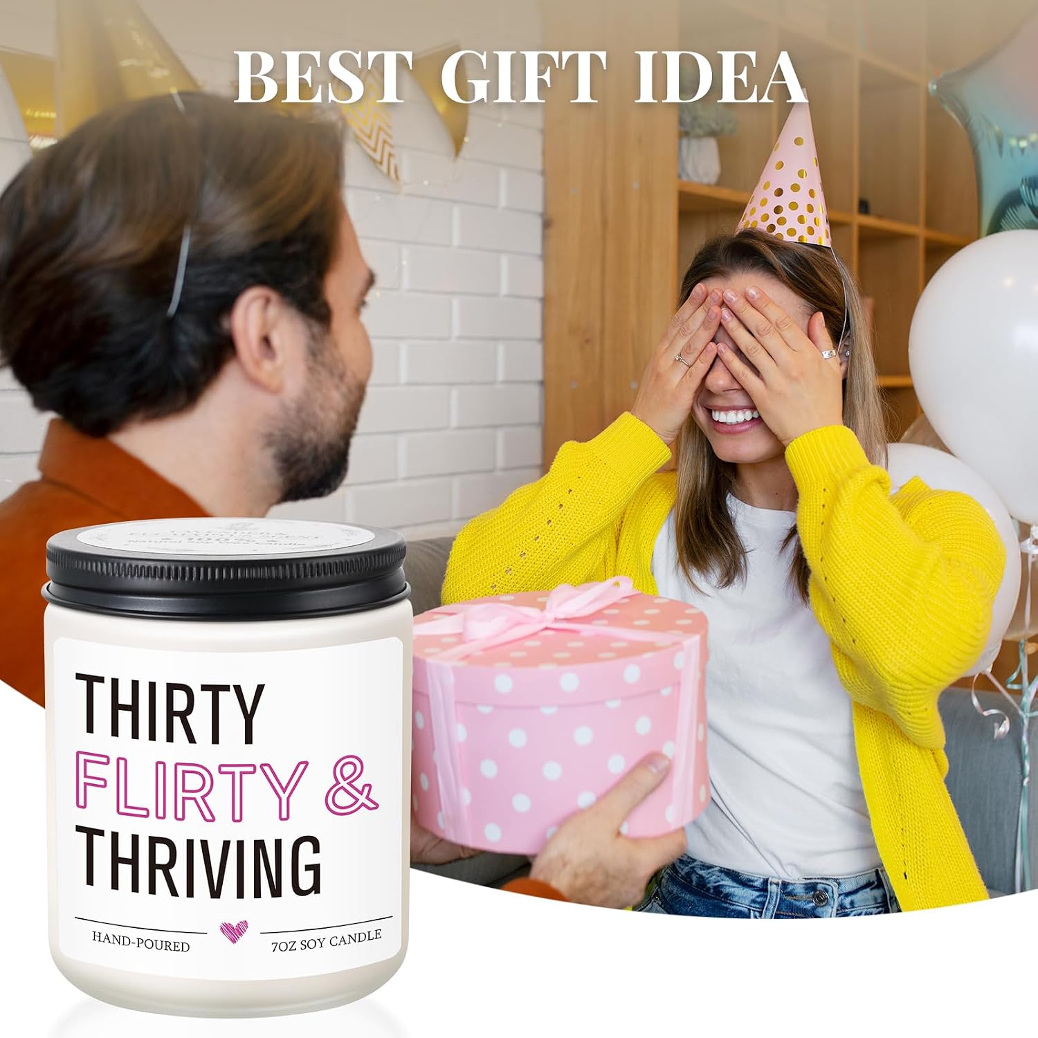 30th Birthday Gifts for Women, 1996 30th Birthday Decorations Idea for Her Him, Thirty Flirty and Thriving Decoration Candle, 30 Year Old Bday Gifts for Sister Daughter Friend Bestie Coworker Wife