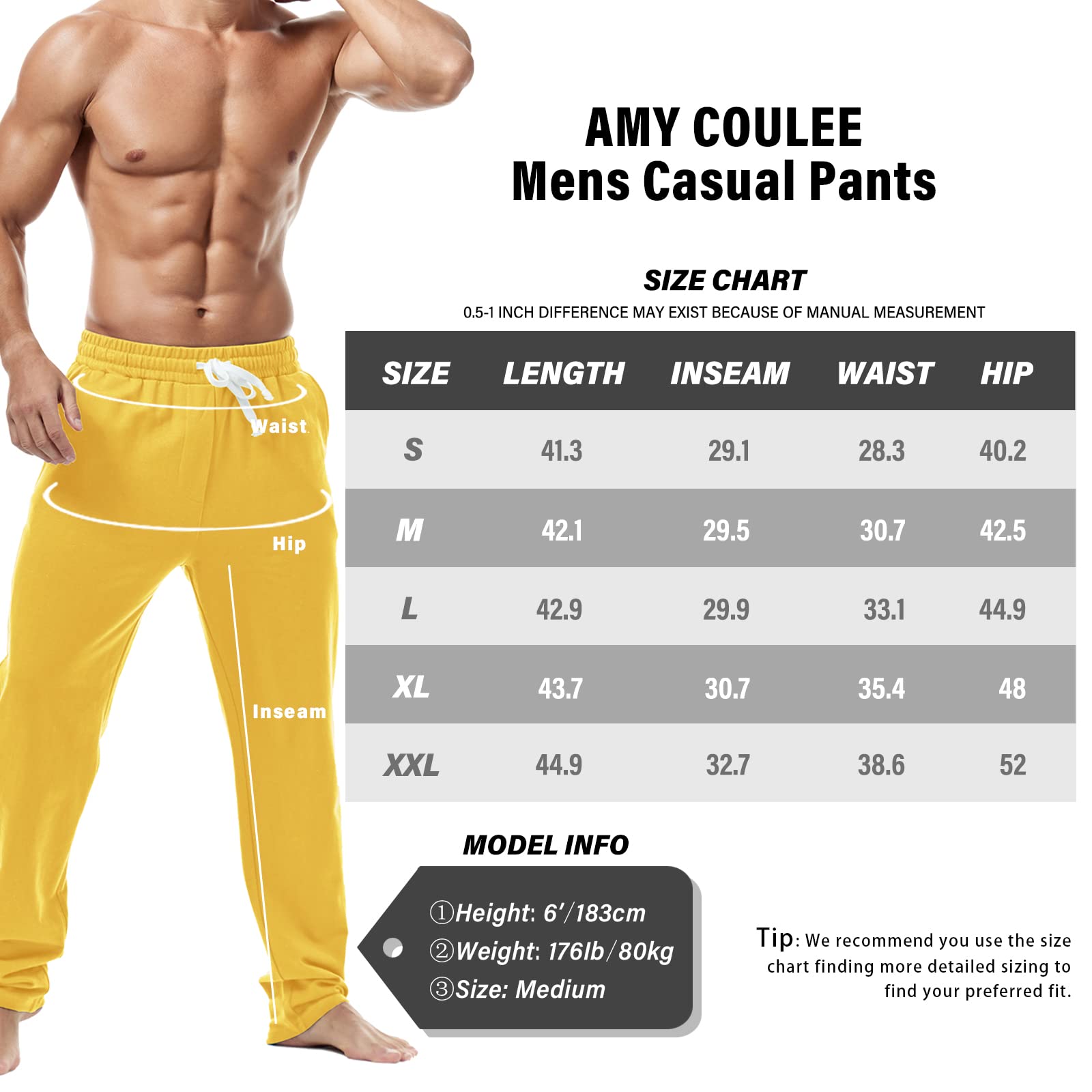 Amy Coulee Pantalon de jogging pour homme en coton pour course à pied, gym, pantalon de survêtement décontracté à jambe droite