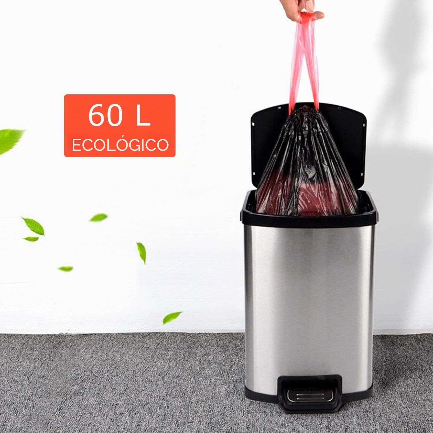 ASelected 200 Piezas Bolsas de Basura 50L 60L Autocierre Negro | Autocierre para cocina y oficina con base antifugas, 10 rollos negros resistentes y asas de transporte
