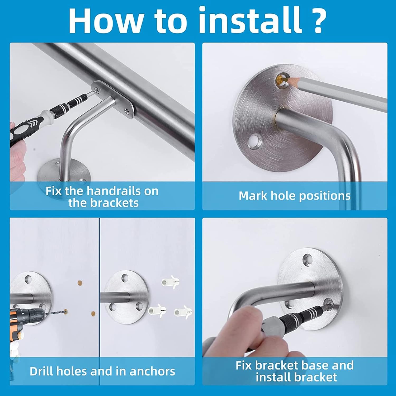 2m Modern Staircase handrail Kit, Wall Mounted Stainless Steel Hand Railings Outdoor Indoor Round Stair Railing for Elderly (Size : 50cm)