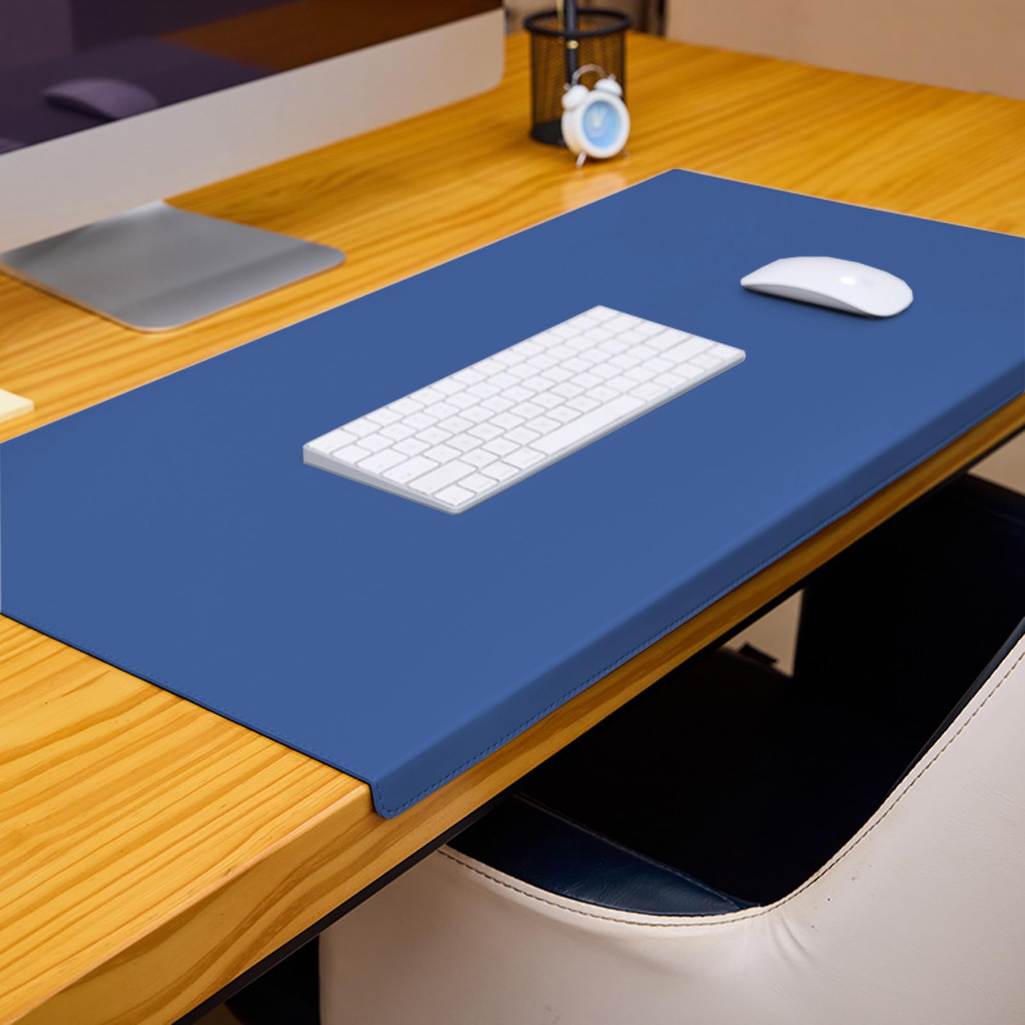 Leather Desk Pad, Non-Slip Large Desk Table Protector, Waterproof Office Desk Mat Laptop Desk Pad, PU Leather Mouse Mat with Edge Protector for Office/Home,100 * 50cm,Blue2