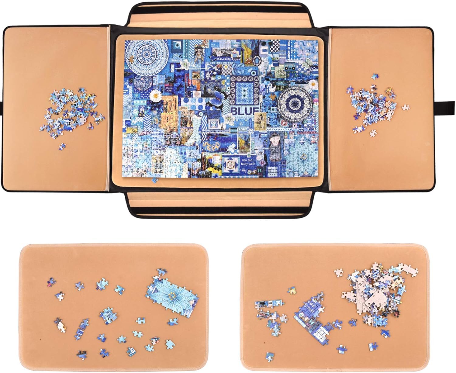 1500 Teile Puzzlebrett, tragbares Puzzlebrett, Puzzletischplatte, Puzzle-Aufbewahrung mit Sortierfächern & abnehmbarem Brett, rutschfeste Oberfläche