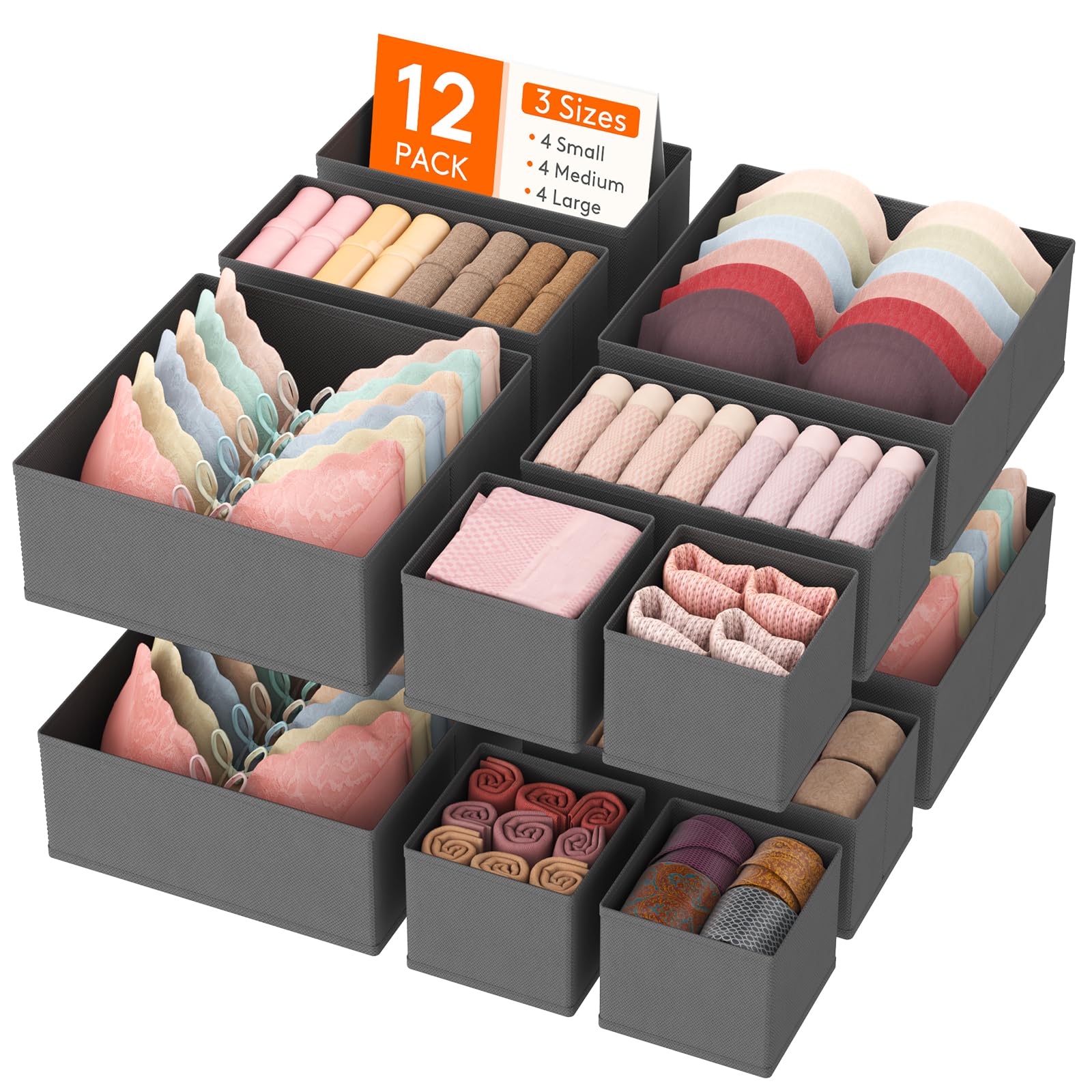 Lifewit 12 Pack Drawer Organiser, Collapisble Fabric Chest of Draw Dividers for Closet Dresser, Nursery, Bedroom
