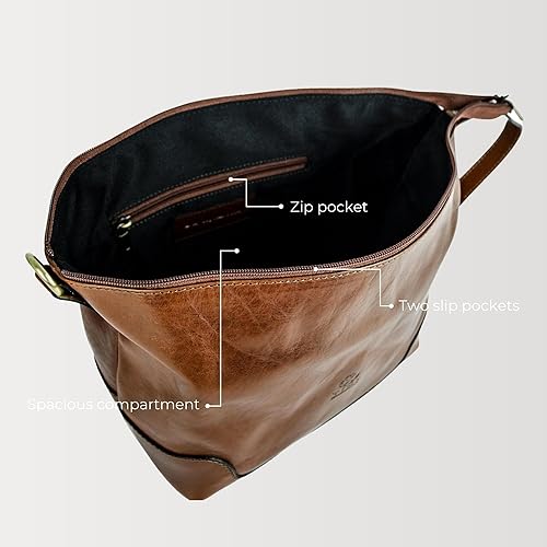 Miniatura 6 de Time Resistance Neceser de cuero Dopp Bag para hombres y mujeres Estuche cosmético de cuero real, Coñac