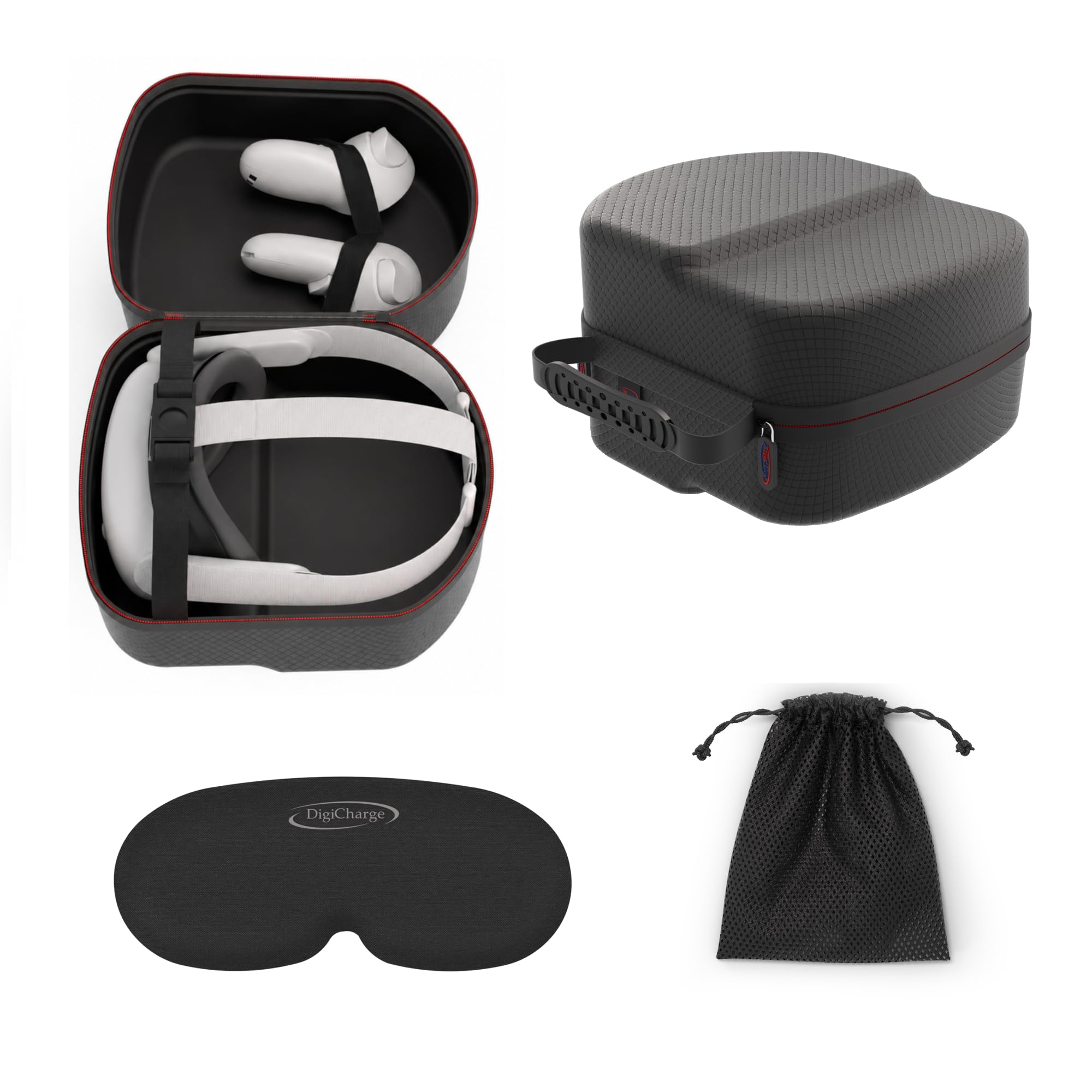 Digicharge Custodia Rigida Compatibile Con Meta Quest 3S / Quest 3 Oculus Quest 2 Cuffie VR Con Cinturino Standard, Controller Touch E Accessori, Viaggio Borsa con Finitura in Diamante Nero