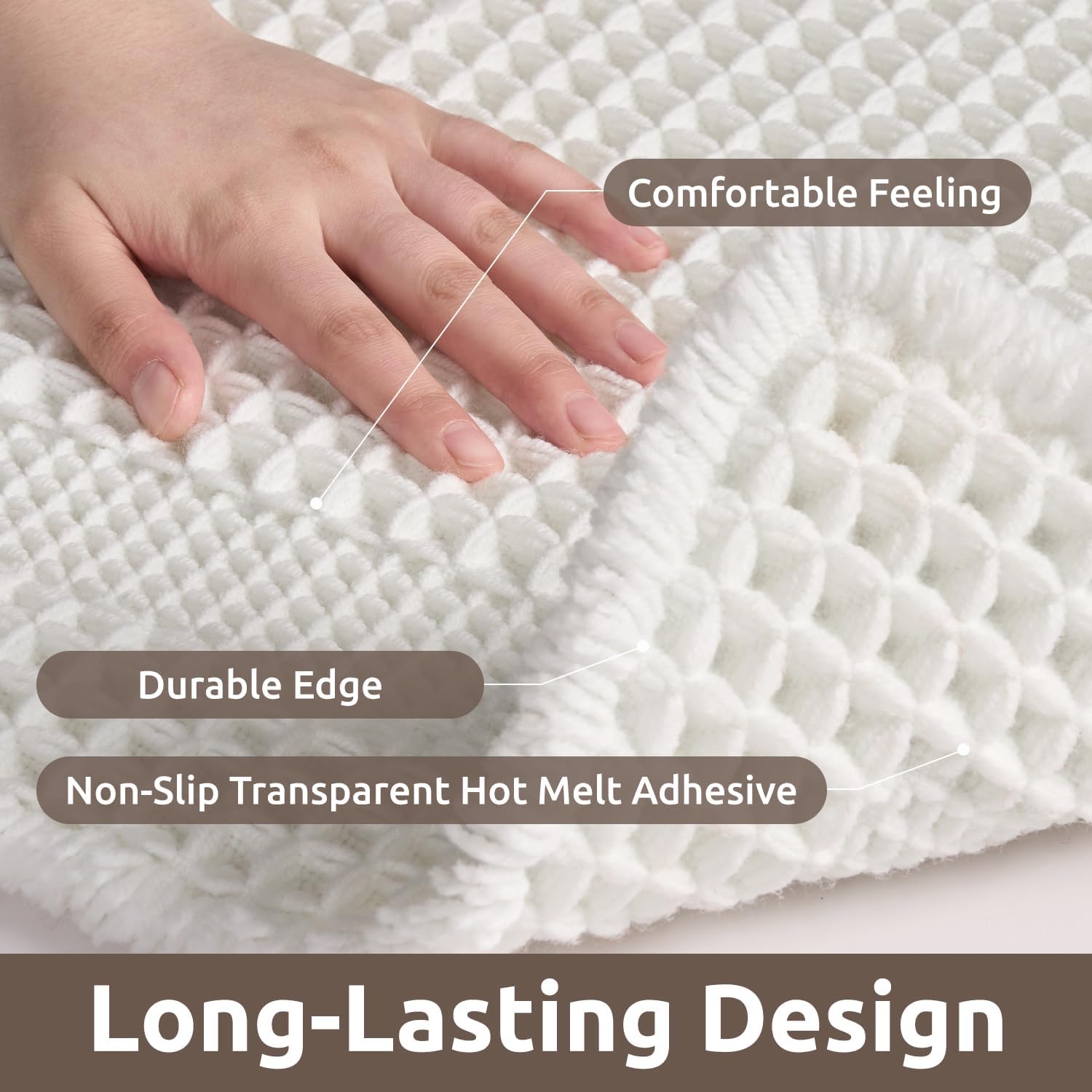 AMOAMI Waffle Bath-Mat, Absorbent Bath Mats for Bathroom Non Slip, Machine Washable Bathroom Rugs with Tassels Ultra Soft Boho Bath Rugs for Floor 2'x6'(24"x72") White