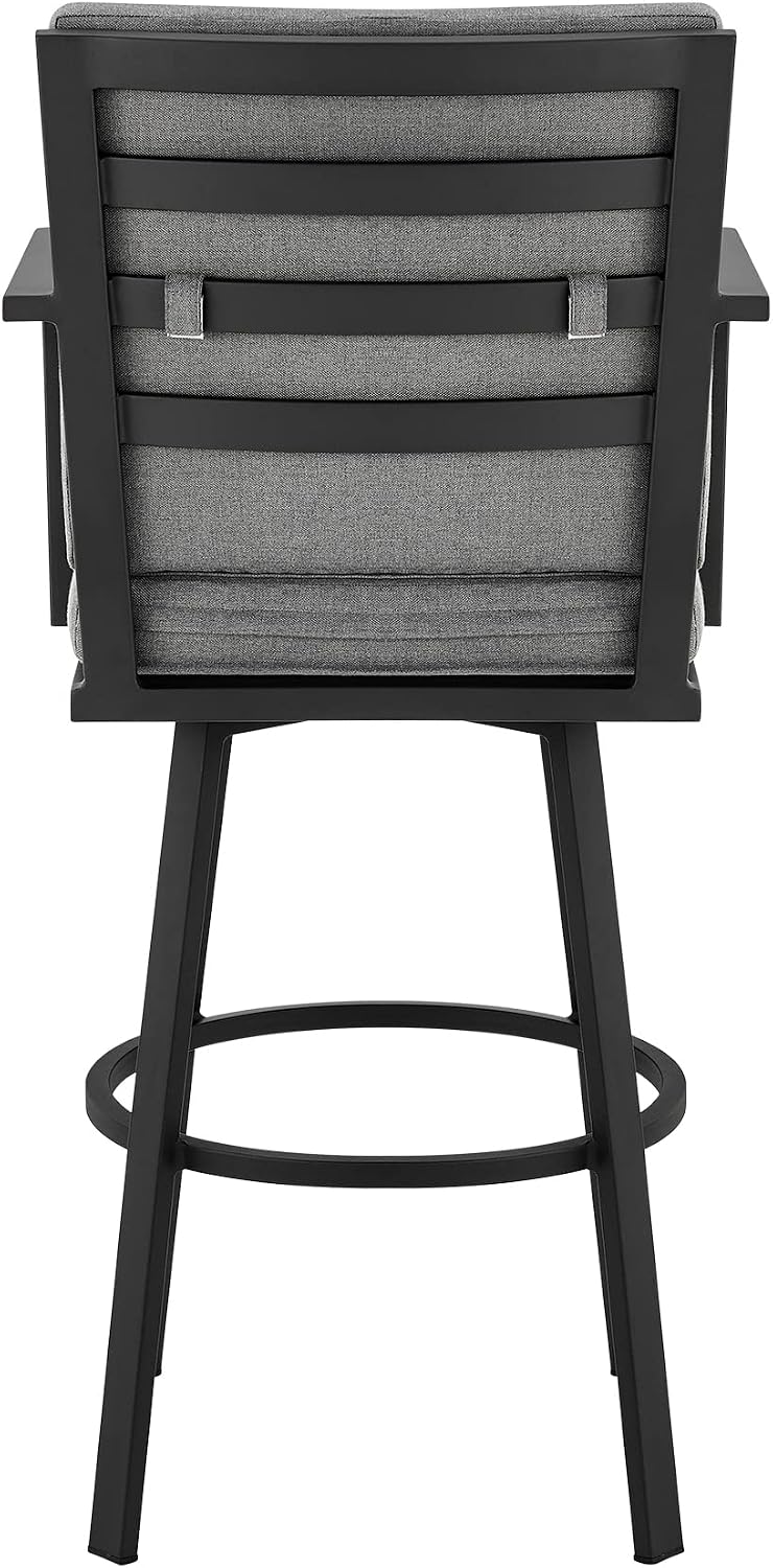 Don 30" Outdoor Patio Swivel Bar Stool in Black Aluminum with Grey Cushions