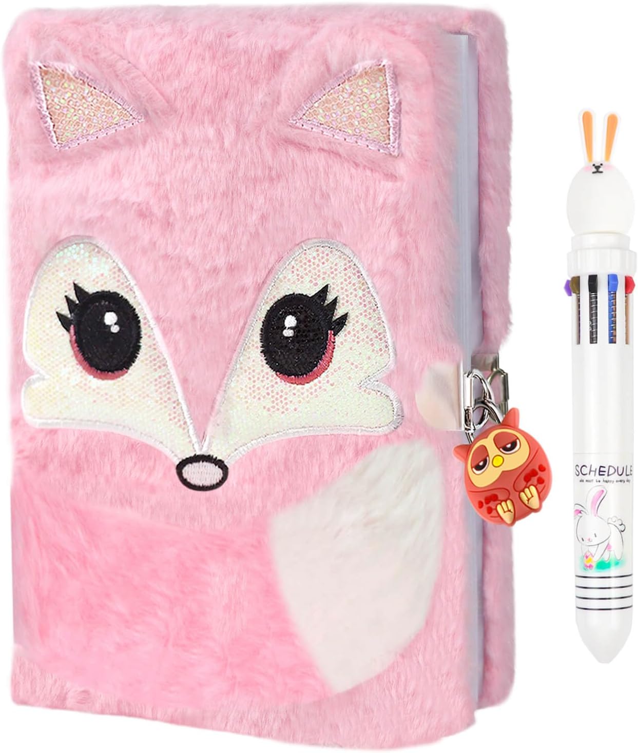Plush Fox Diary, Pink Girls Diary with Lock, Kid Diary, Kids Journal Notebook Set with Lock and Pen, 80 Lined Sheet, School, Birthday Gift A5