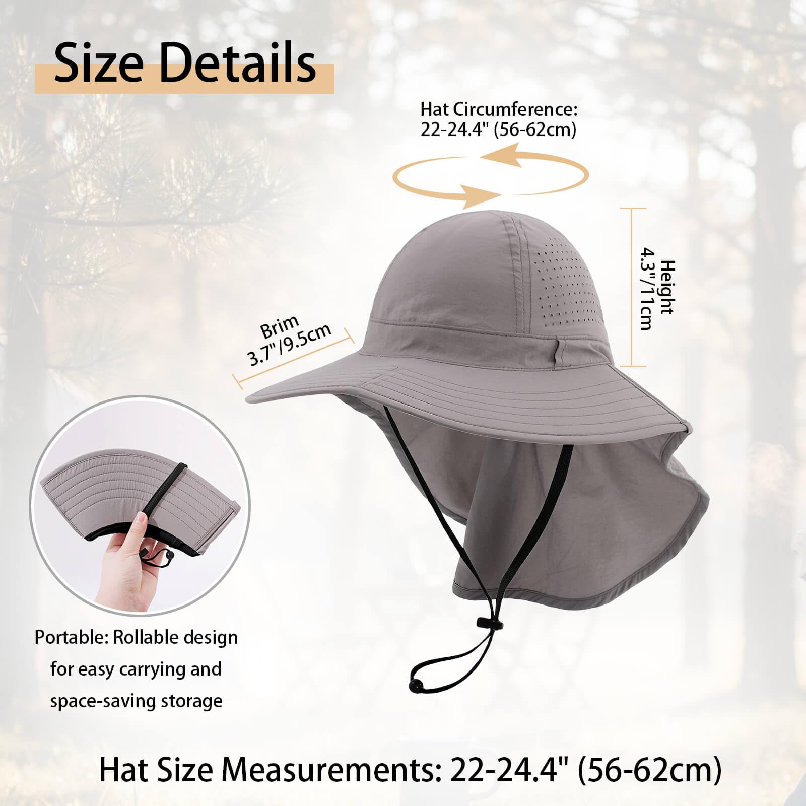 DRESHOW Chapeau de Soleil Pliable Anti-UV Femme avec Rabat Cou Large Visière UPF 50+