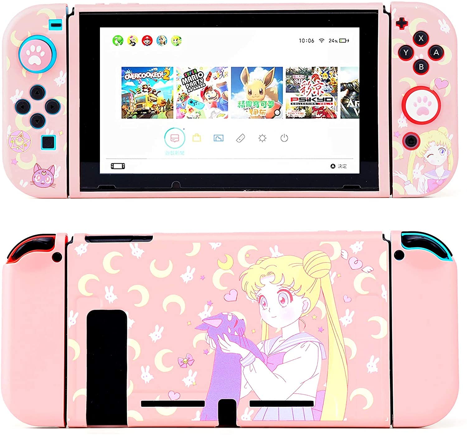 Switch Protective Cover, ELECDON Cute Liquid Silicone Protective Case for Switch, Soft Slim Grip Cover Shell for Console and Joy Con, Scratch, Crack Resistant, Easy Install (Sailor Moon)