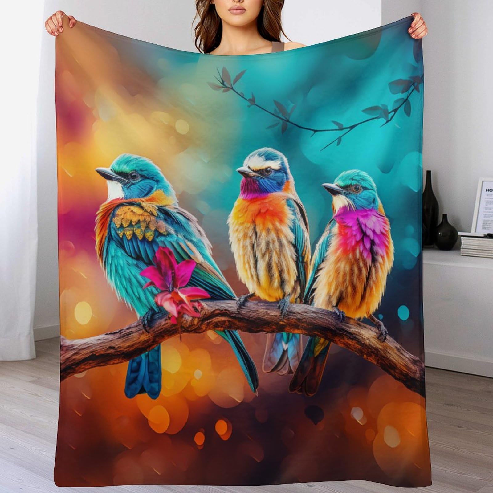 Couverture polaire flanelle oiseau mignon contre le froid au lit et canapé