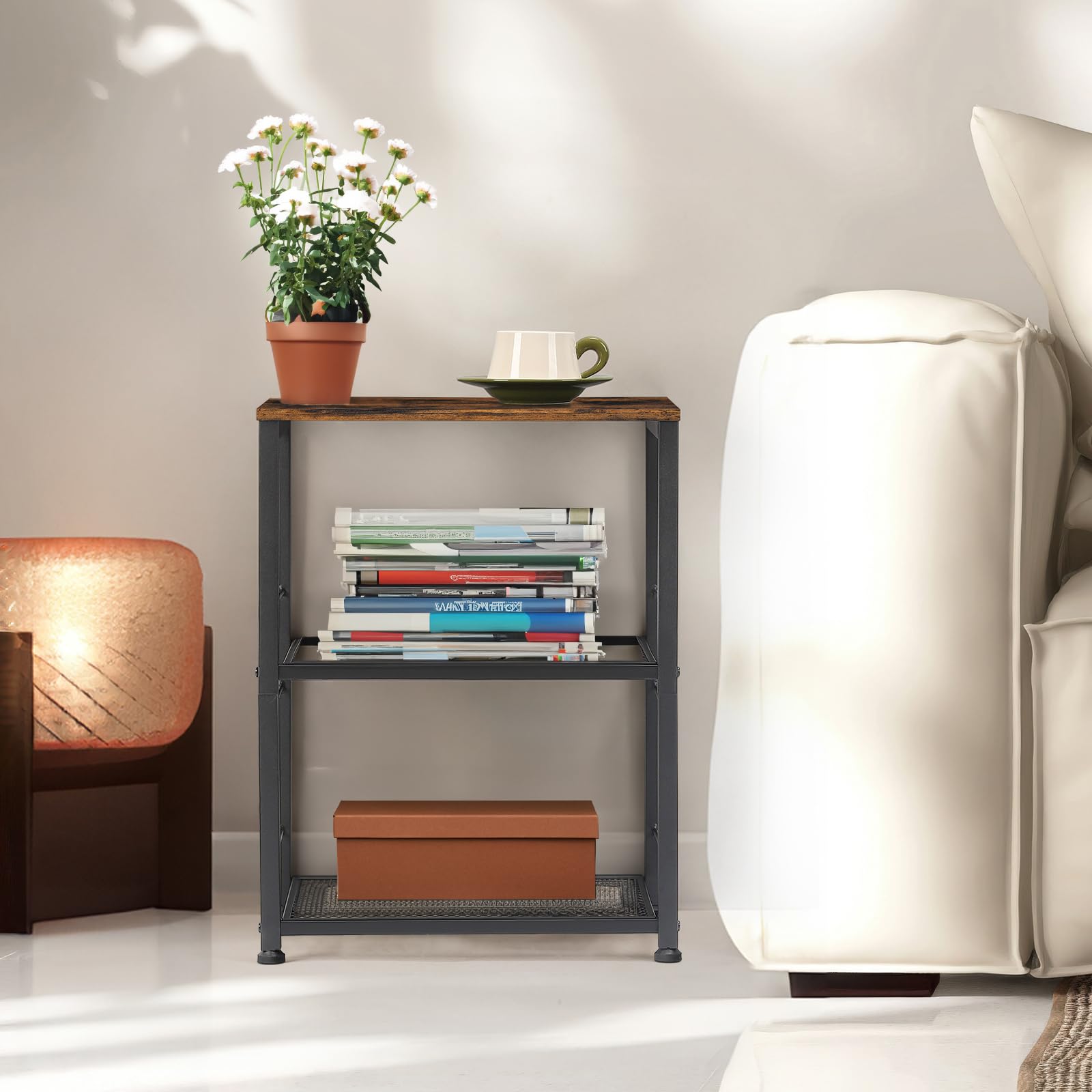 Nandae Carrello Cucina con rack di stoccaggio a 3 piani, Carrello di Servizio con ruote, ripiano in legno e telaio in metallo per Cucina e Soggiorno