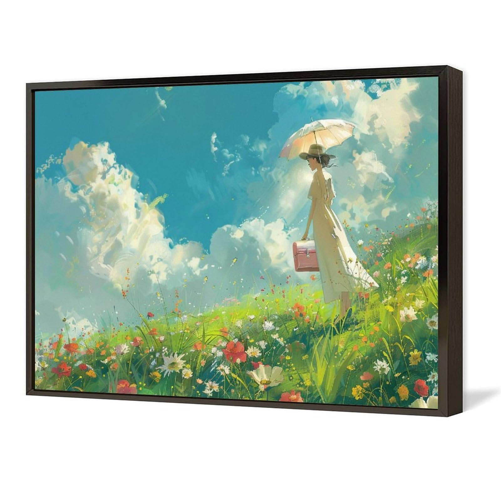 Amazon.co.jp: 絵画 花畑の景色を眺める白いドレスの女性 アート