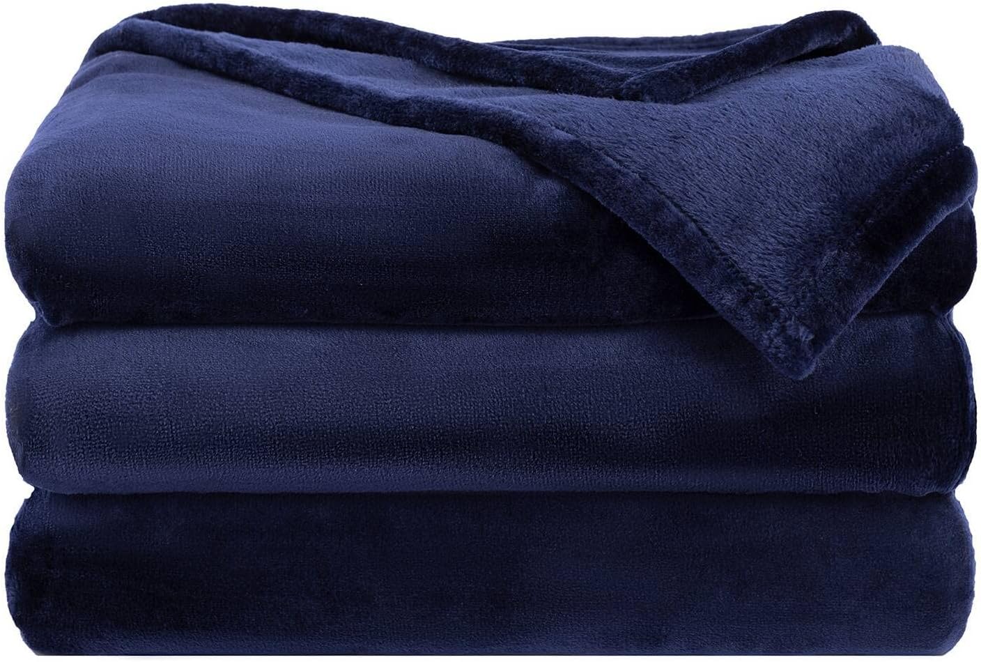 NANPIPER Big King Size Blanket,Giant Warm Plush Blanket,Navy Blue 90"x120"