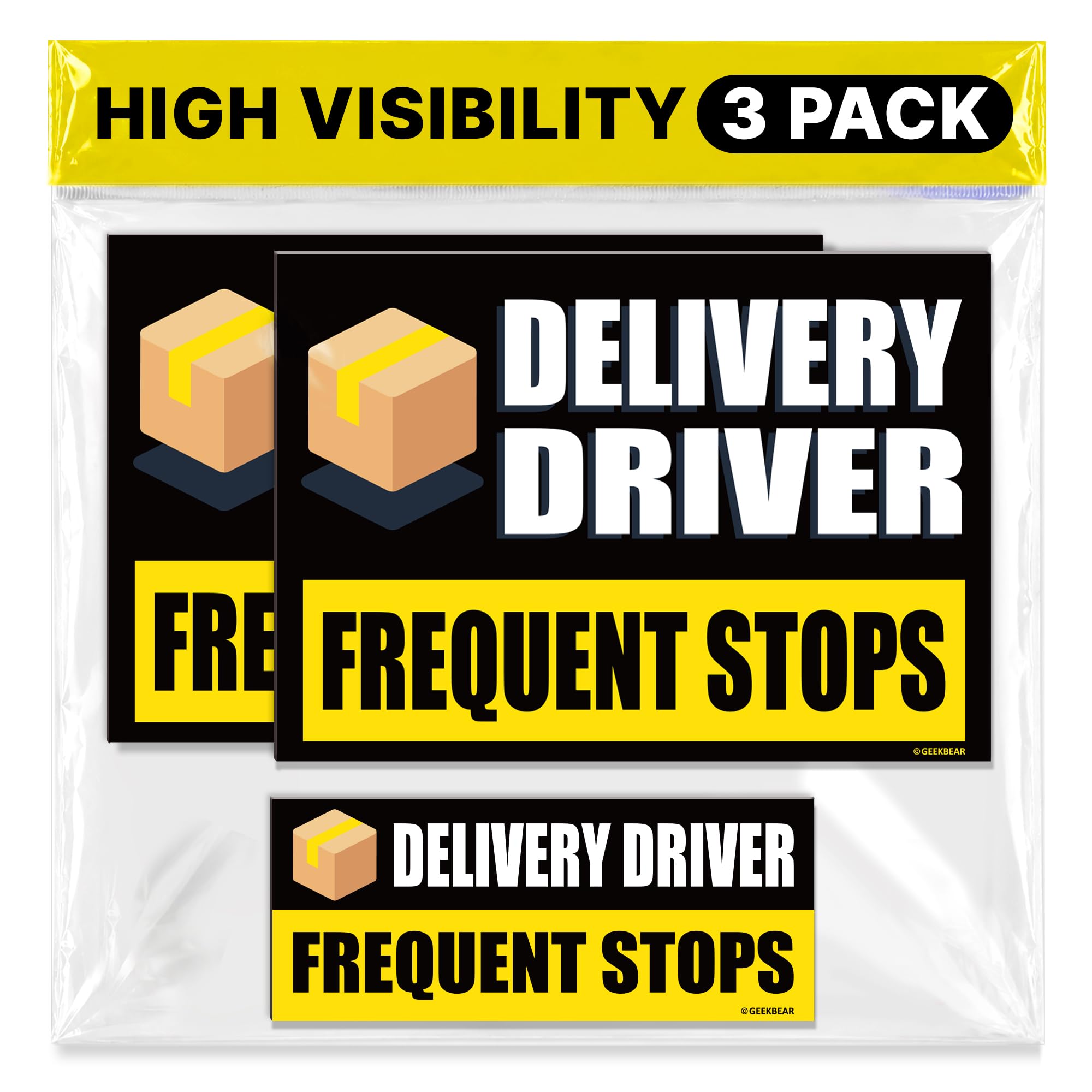 GEEKBEAR Delivery Driver Car Magnet - Eye-Catching, Reflective, Weather-Resistant - Set of 3 (Black)