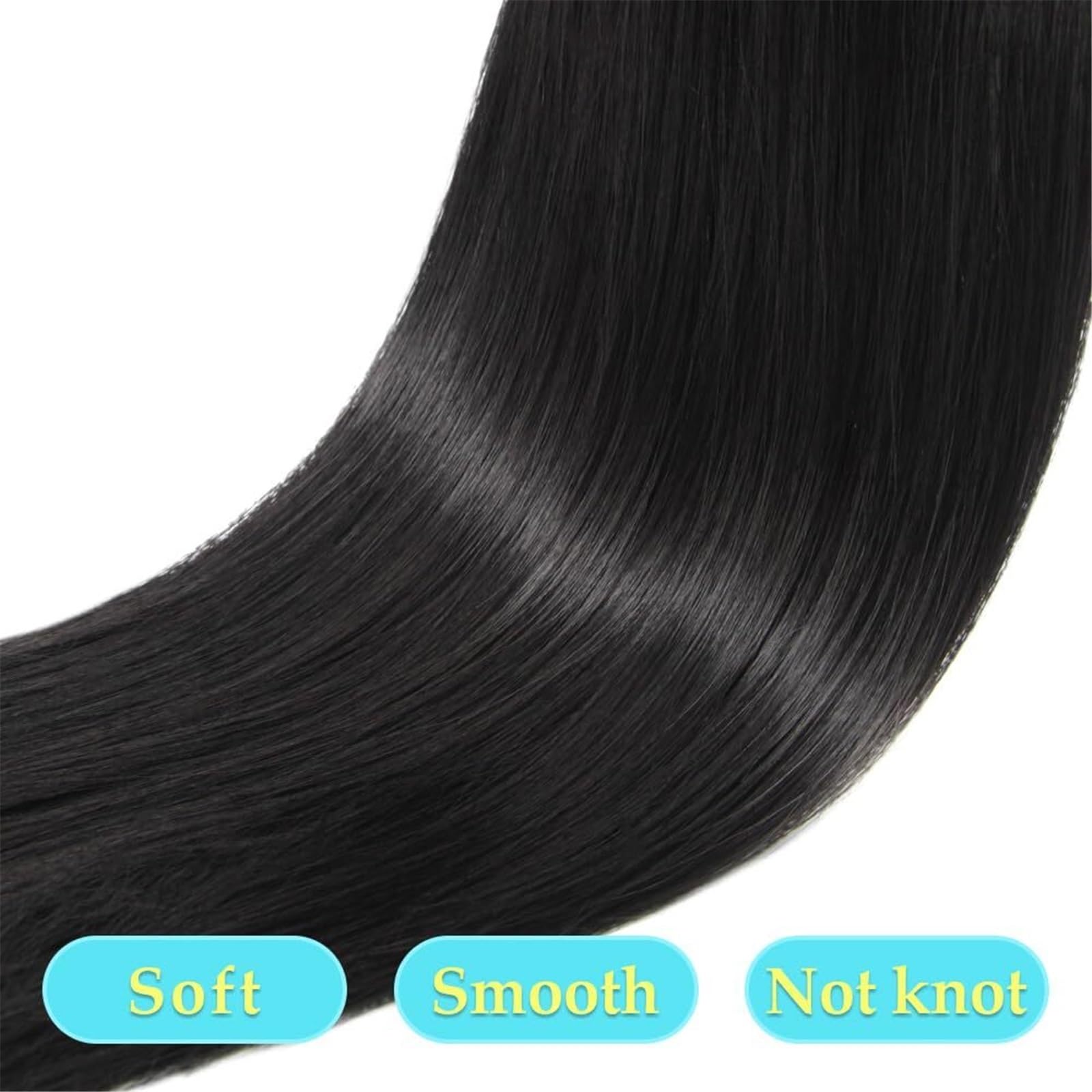 Postiche Extension queue de cheval en cheveux humains brésiliens longs et lisses, 100% Remy Hair, avec cordon serrage, #1B Naturel(22inches)