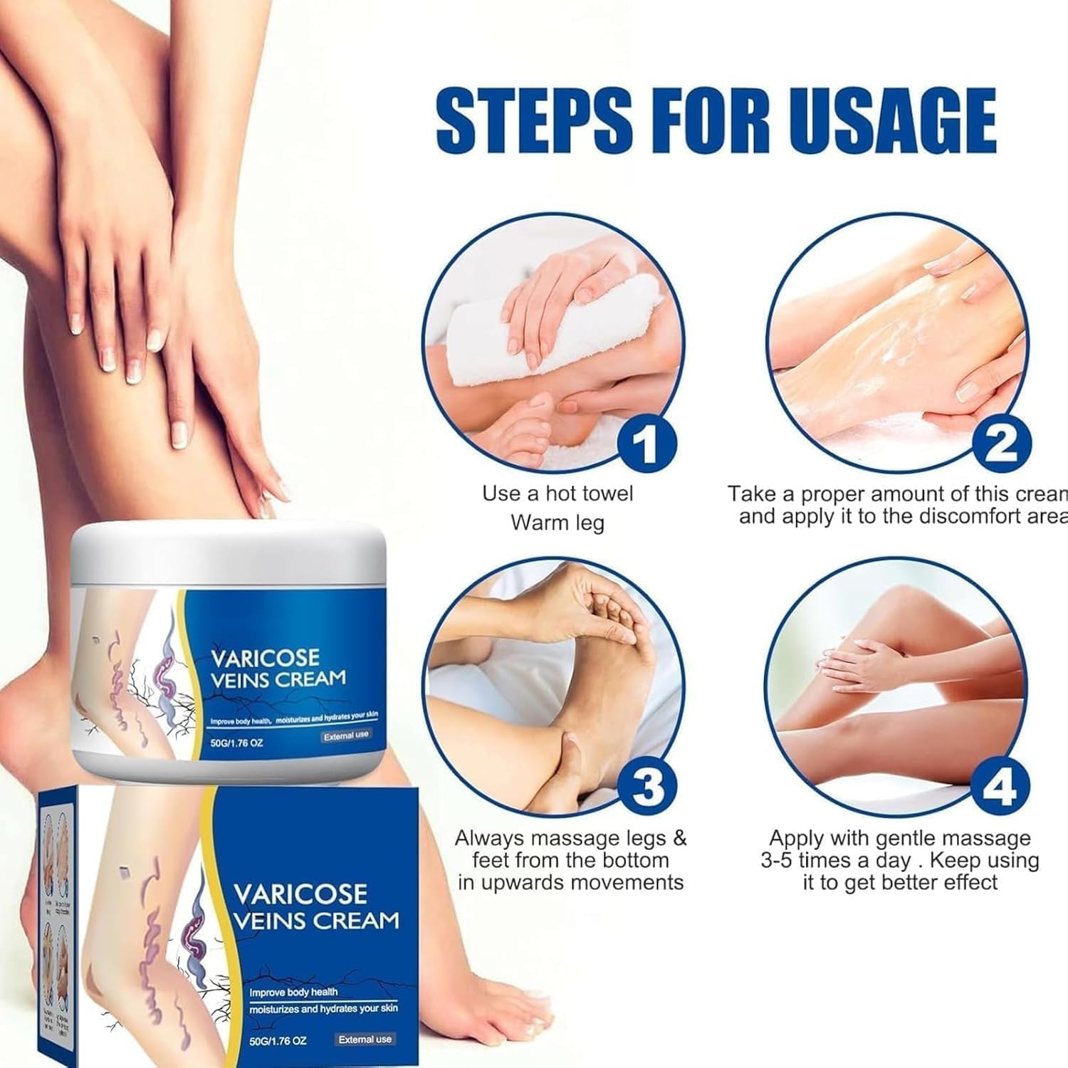Varicose Veins Relief Cream | Herbal Formula with Horse Chestnut, Witch Hazel & Menthol | Soothes Swelling, Spider Veins & Leg Fatigue | Fast-Absorbing, Non-Greasy Lotion (50gm, Pack of 1) — Amazon image 3