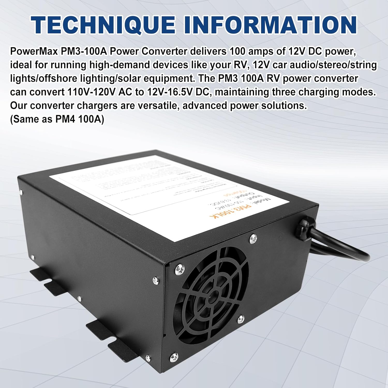 PM3-100LK Power Supply Converter Charger - 110V AC to 12V DC for RV 100 Amp - Ideal for RV, Boat & Off-Grid Systems (Same as PM4 100A)