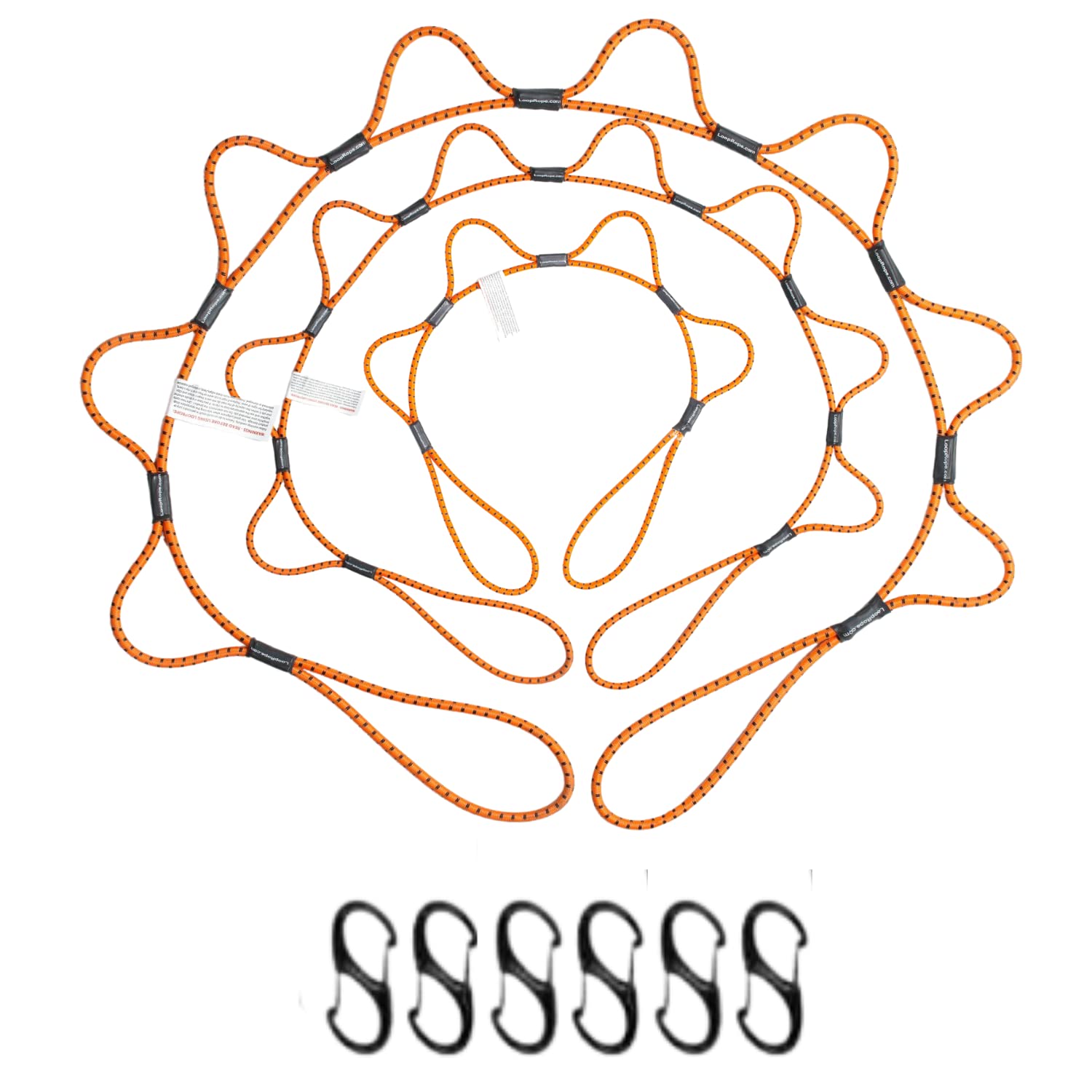 LoopRope Pack of 3', 4', 5' ft Heavy Duty Bungee Cords with Hooks – Patented Adjustable Multi-Loop Tie Down System with Carabiners, Ideal for Camping Gear, Knot Free Cargo Strap, Outdoor Accessory