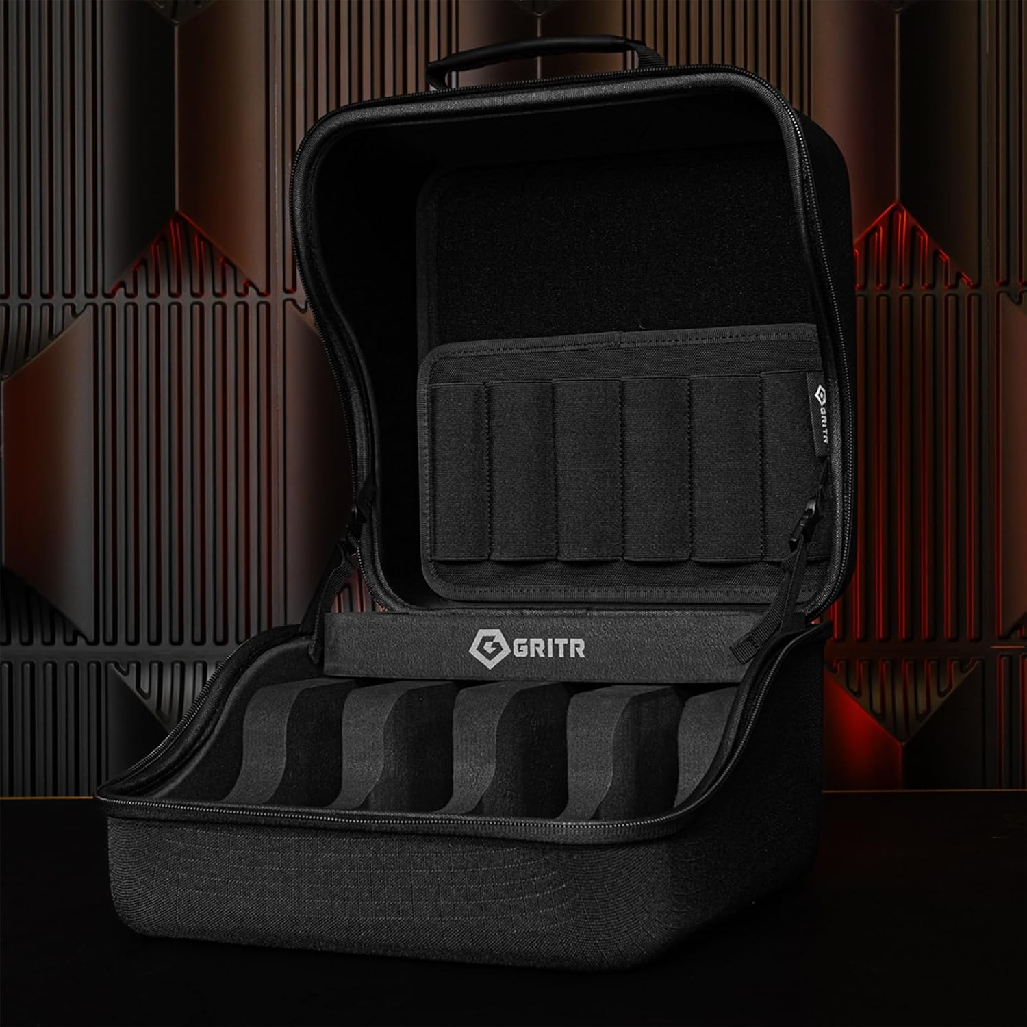 GRITR Gun Case for Multiple Handguns & Ammo Storage - Tactical Hard Case with Foam, Removable 6-Mag Caddy, Built-in Eye Protection Shelf - Pistol Range Bag for Shooting Accessories