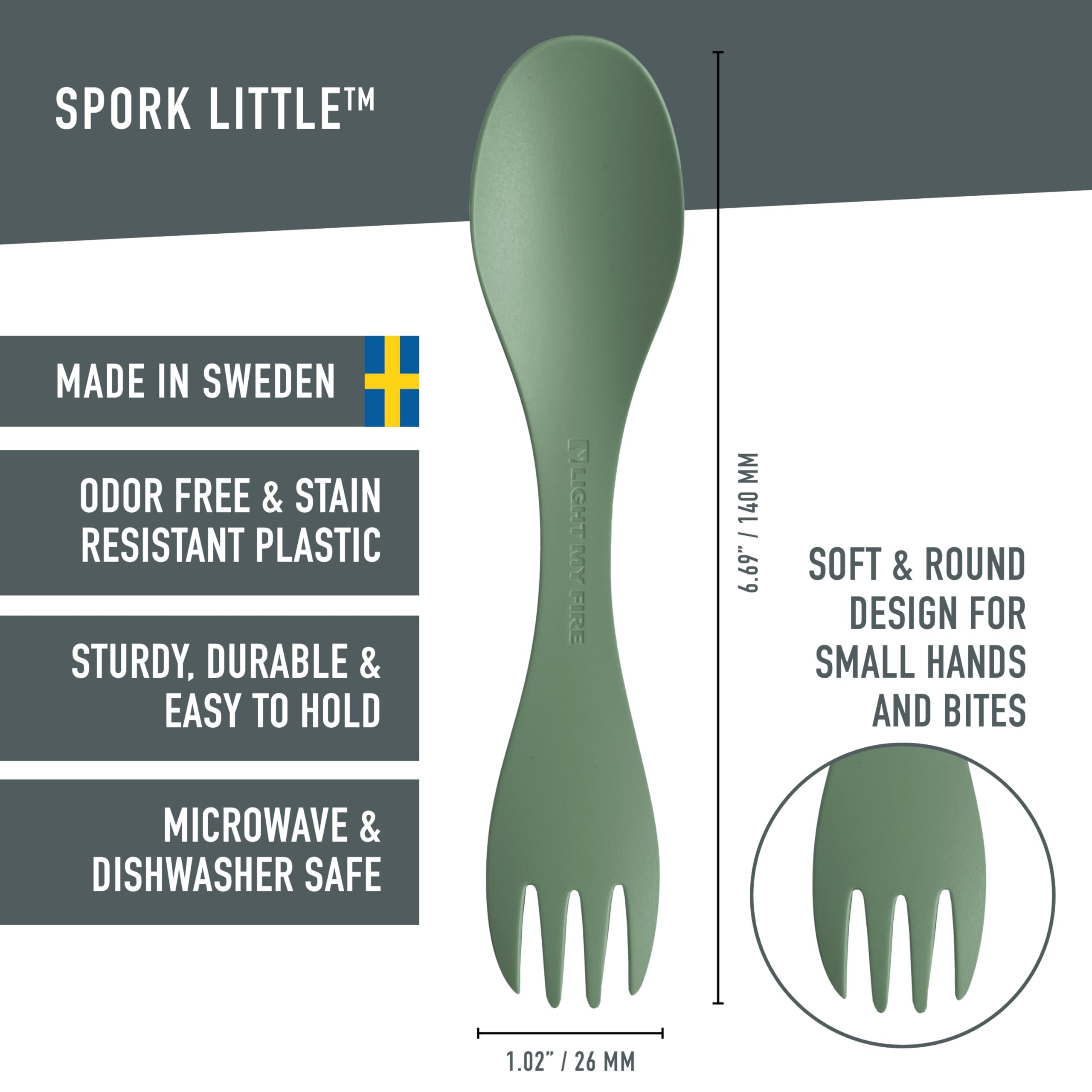 Light My Fire Spork Little Colored Sporks 2-in-1 Hard Plastic Travel Spork Reusable Camping Utensils for Lunch Box Outdoor Picnic Utensil BPA Free