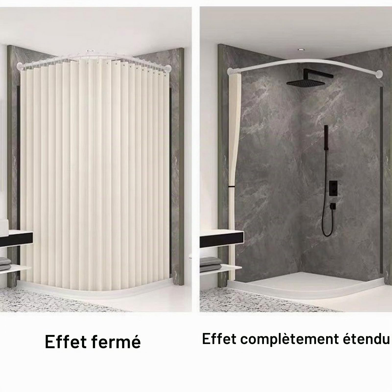 Rideau de Douche Anti Moisissure en Tissu, Beige, 240x200cm | Imperméable Lavable avec Crochets, Rideau de Douche d'angle Pliable Aimantée pour Salle de Bain, 230 g/m²