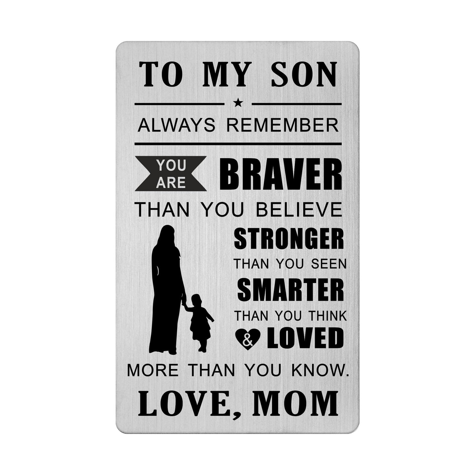 LGQDYMZ Son Birthday Card Gifts from Mom Dad, Little Boy Engraved Wallet Card Gift for Birthday Wedding Anniversary (Son always remember from mom)