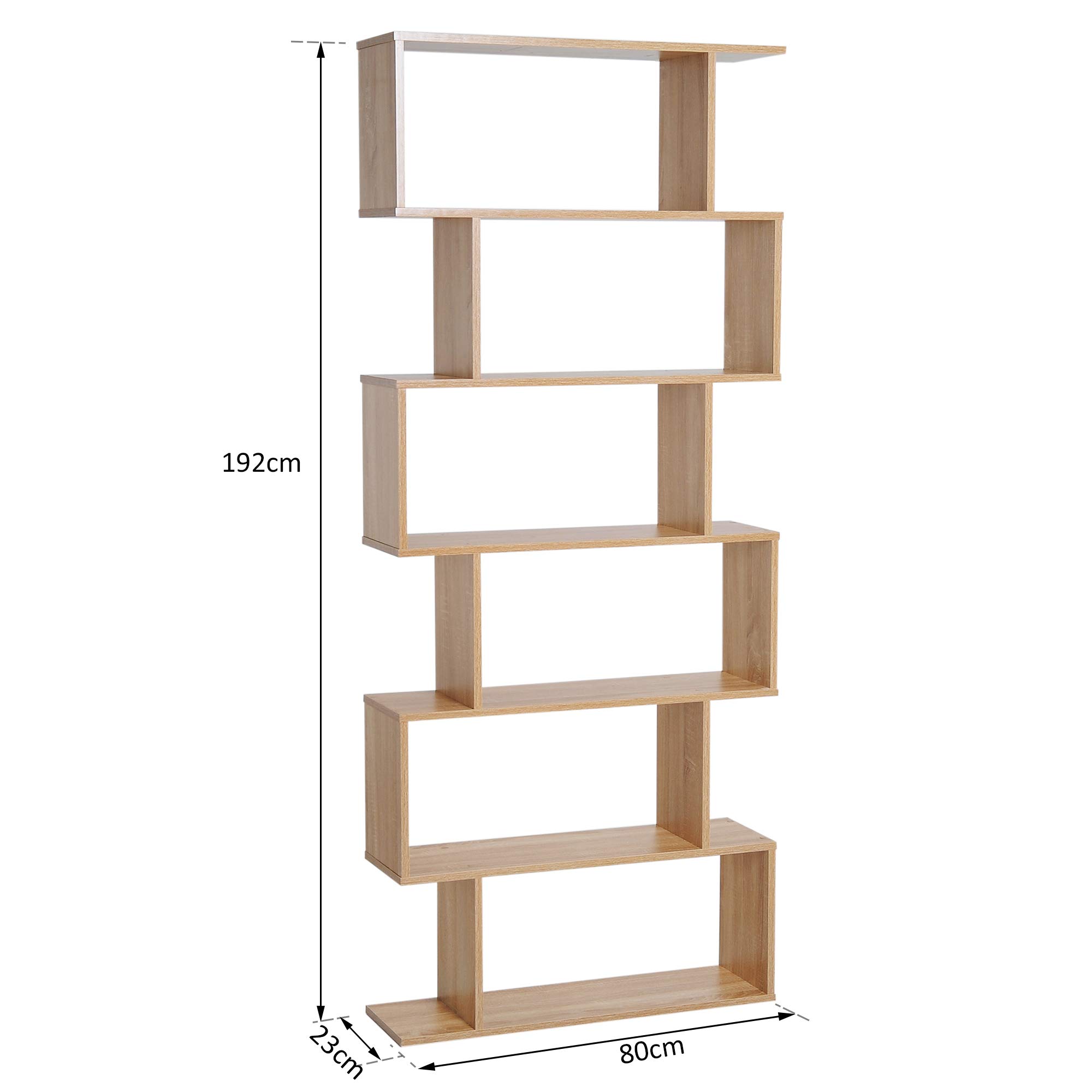 HOMCOM Bibliothèque Étagère Zig Zag 6 Niveaux 80Lx23lx192Hcm Chêne Clair | Design Contemporain
