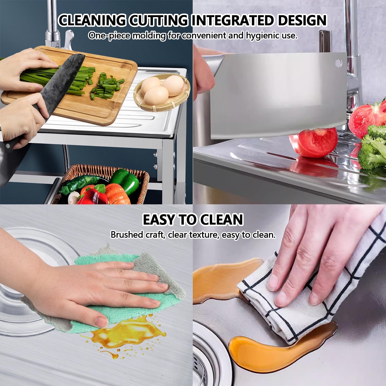 Fregadero Independiente Cocina Con Grifo, Fregadero Acero Inoxidable Comercial Con Banco Trabajo, Para Jardin Lavandería Garaje, Fácil De Limpiar.