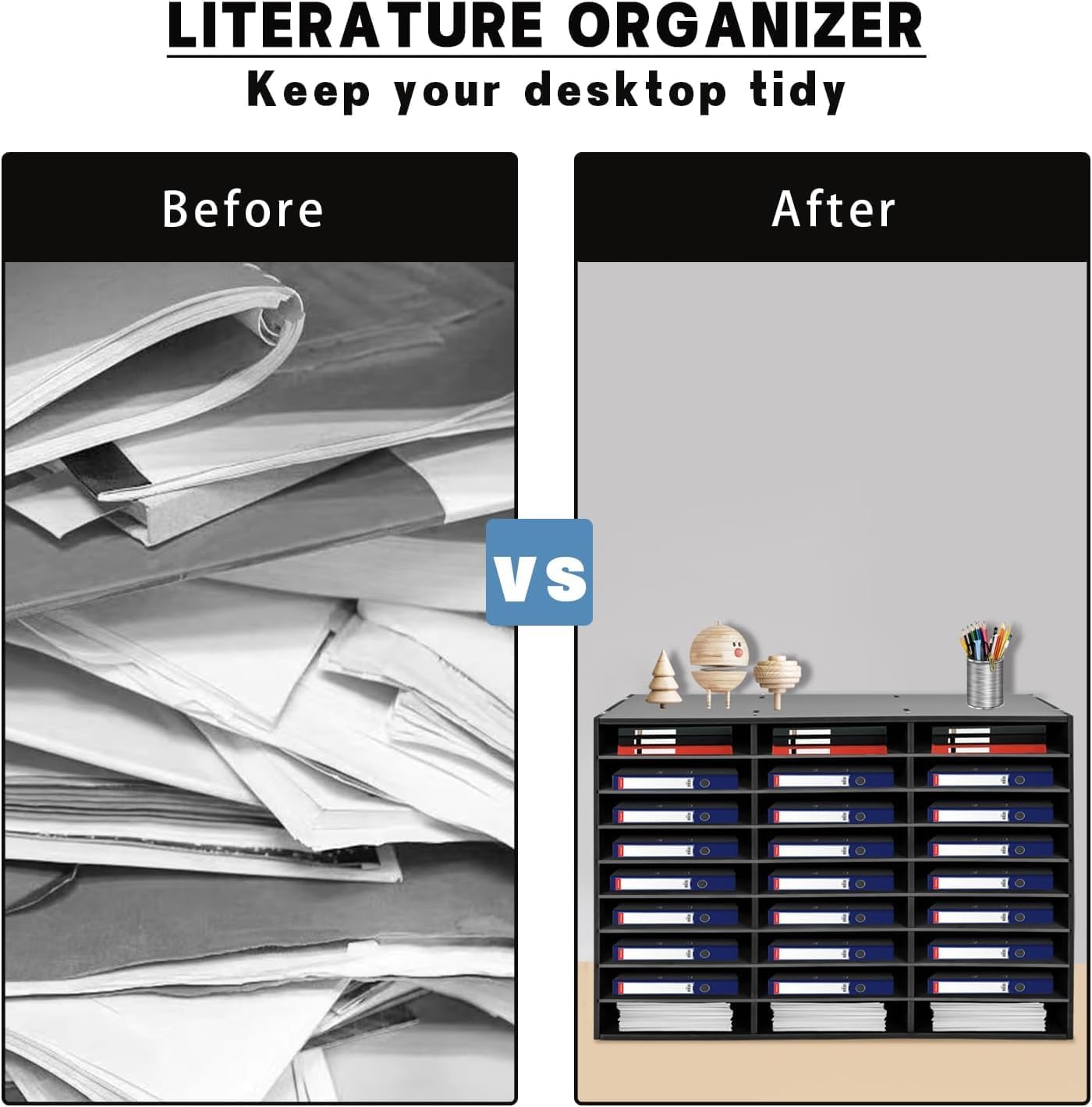 Adjustable Literature Organizer Desktop File Sorter Mail Center Paper Storage Cabinet Office & Classroom Mailbox School Classroom Keepers (27Slots Black)