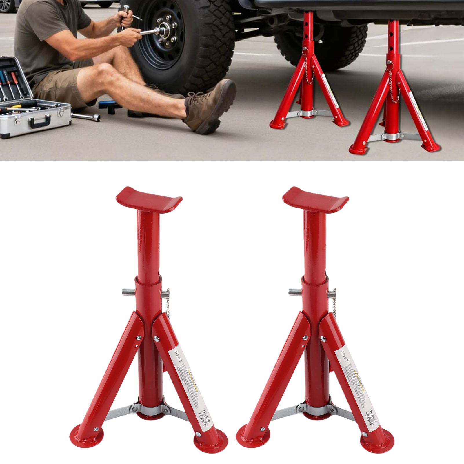 Tissting Cavalletto Porta Auto Regolabile 3 Ton 11.42-16.06in (29-41cm) - Cavalletto Pieghevole per Manutenzione Auto, SUV, ATV, UTV, Ideale per Officina Domestica e Meccanici