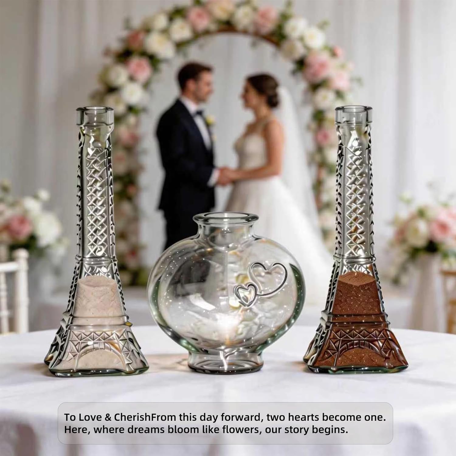 Sand Ceremony Kit for Wedding Unity Set Weddings Handmade Decorative Vases (Brown and White Sand Included)