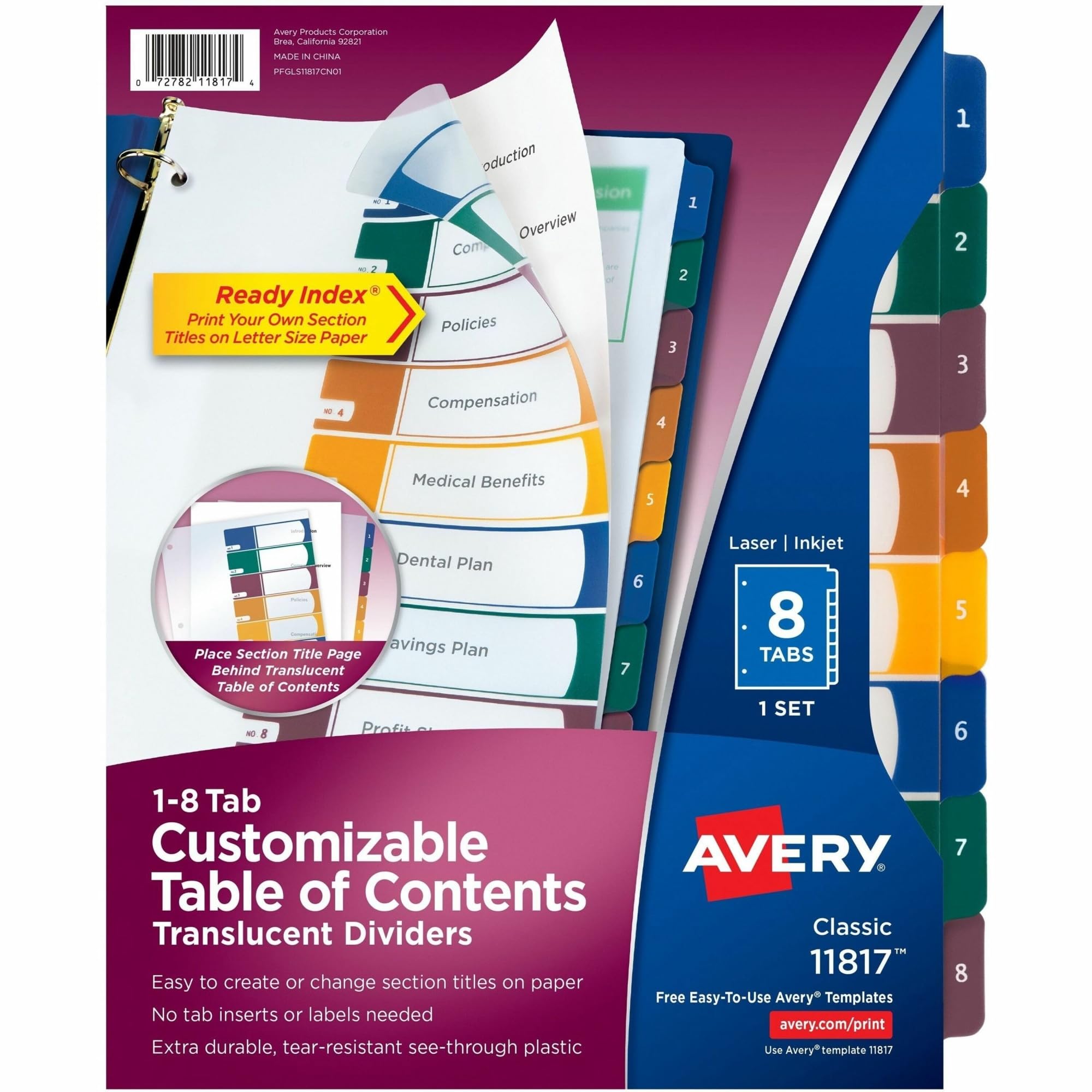 Avery(r) Ready Index(r) Translucent Multicolor Table of Contents Dividers DIVIDER,RDY INDX,8TB,AST 33723DL - Image 7
