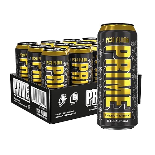 PRIME Energy PESO PLUMA, bebida energética sin azúcar, 200 mg de cafeína y 355 mg de electrolitos para hidratación, vegano, sin gluten, 16 onzas