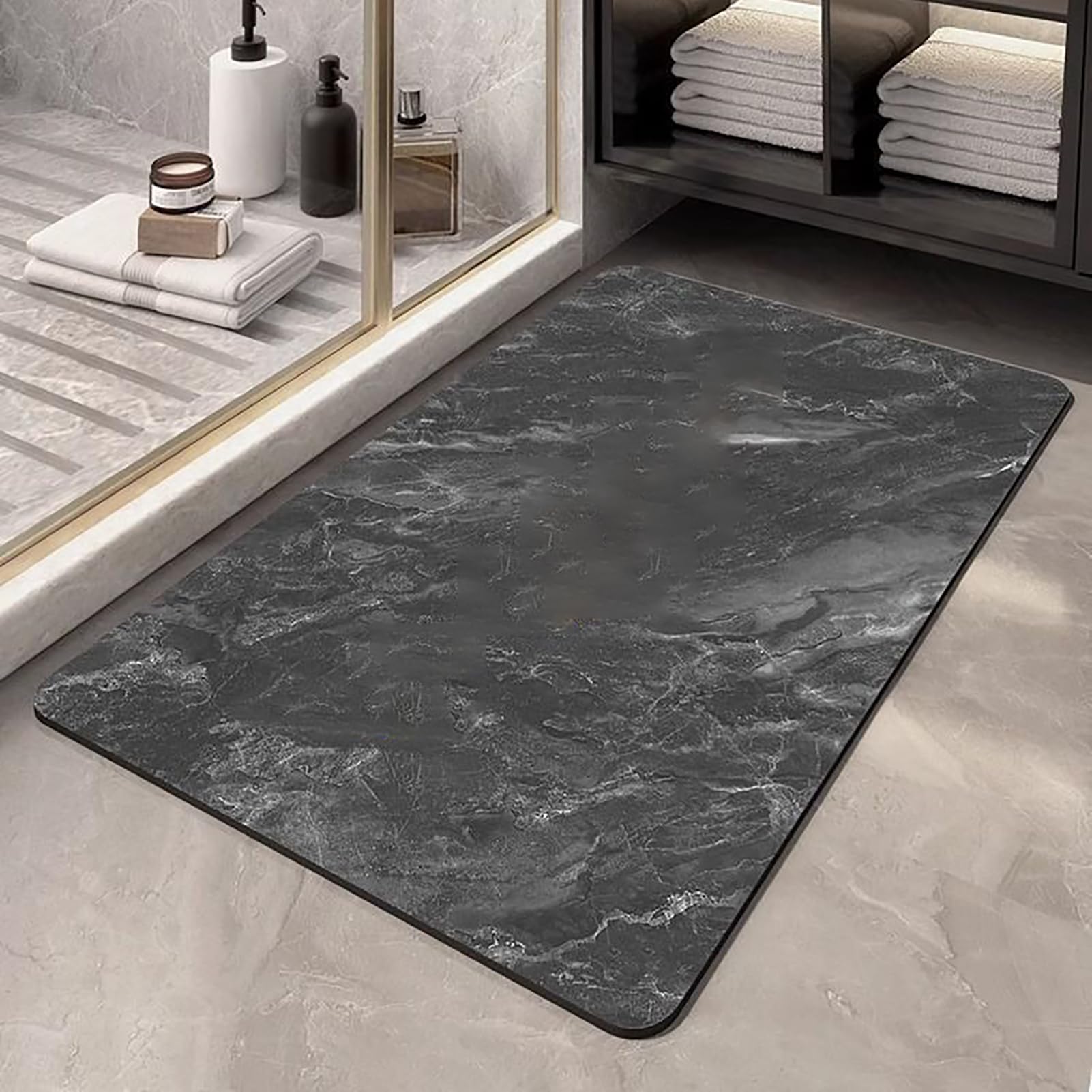 Diatomite Stone Bath Mat 80x120cm, Tappeto Antiscivolo, Tappeto in Gomma Fondo, Asciugatura Rapida Tappetino, Lavabile Morbido in Microfibra, per Soggiorno, Casa, Moderna Lavabile