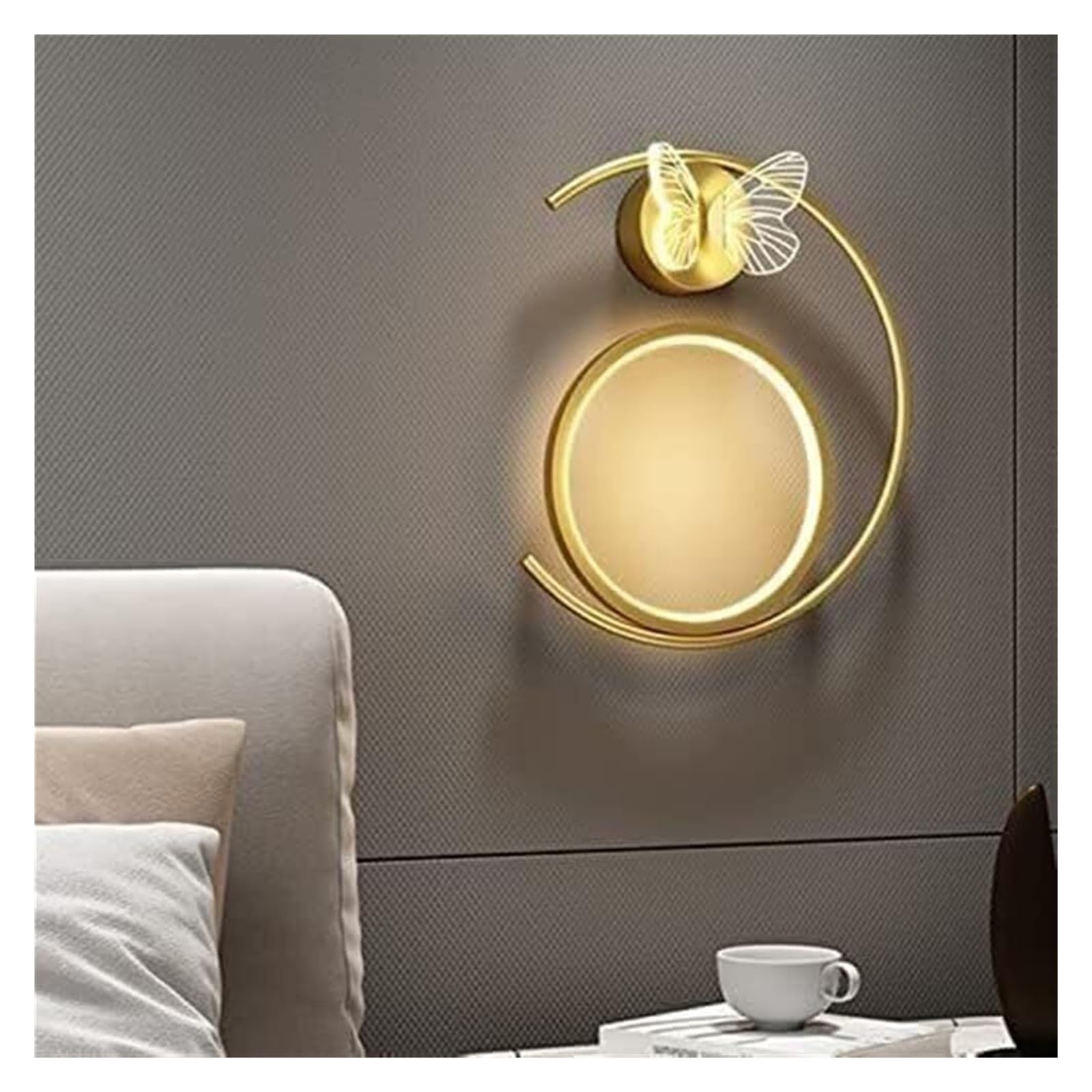 VDOQTLJT Bedside Wall Lamp Indoor Gold LED Light White - Metal Sconce Butterfly Shape Acrylic Lampshade Lantern Lamps sconces(Left,White light)