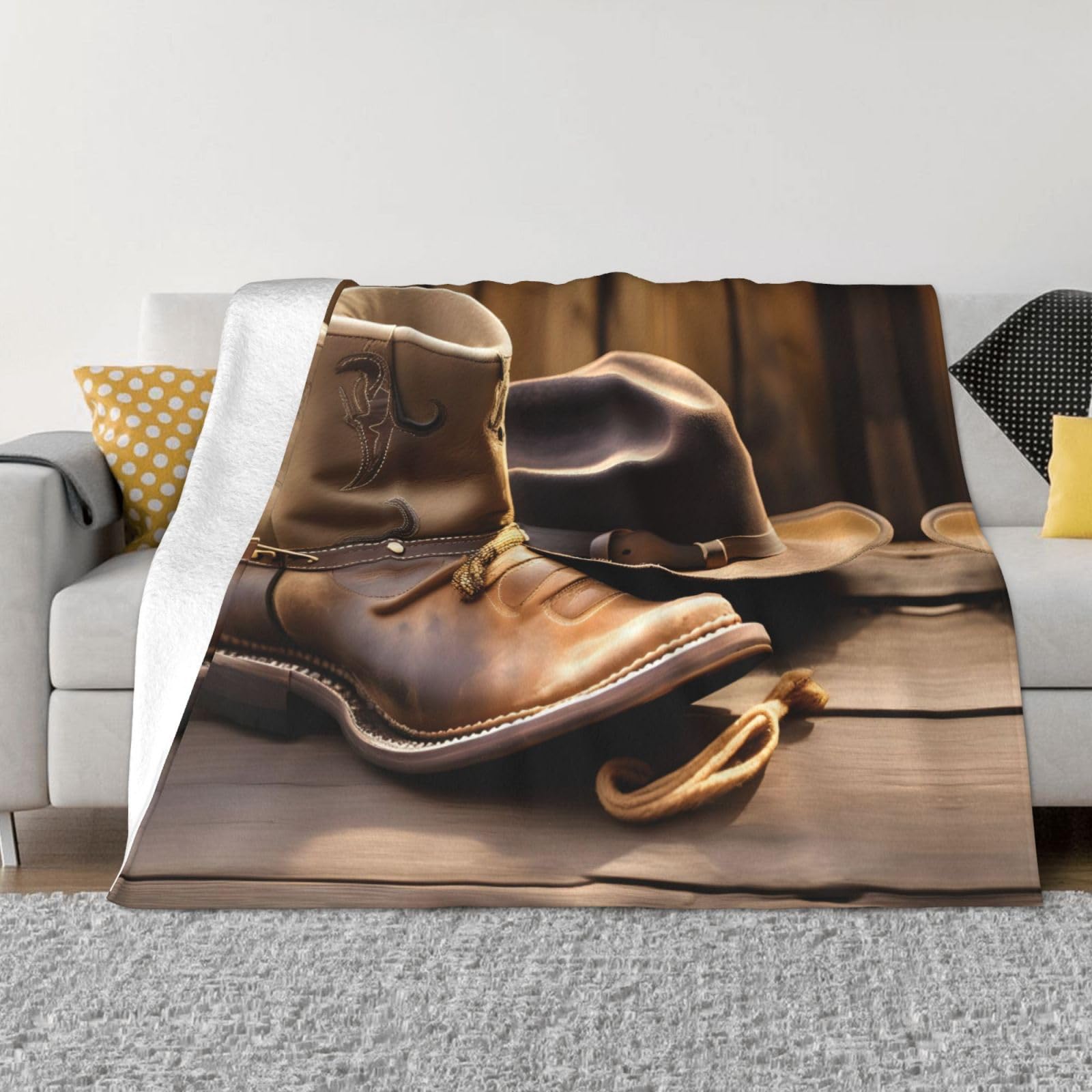 Couverture flanelle pour le camping et les voyages imprimé cowboy