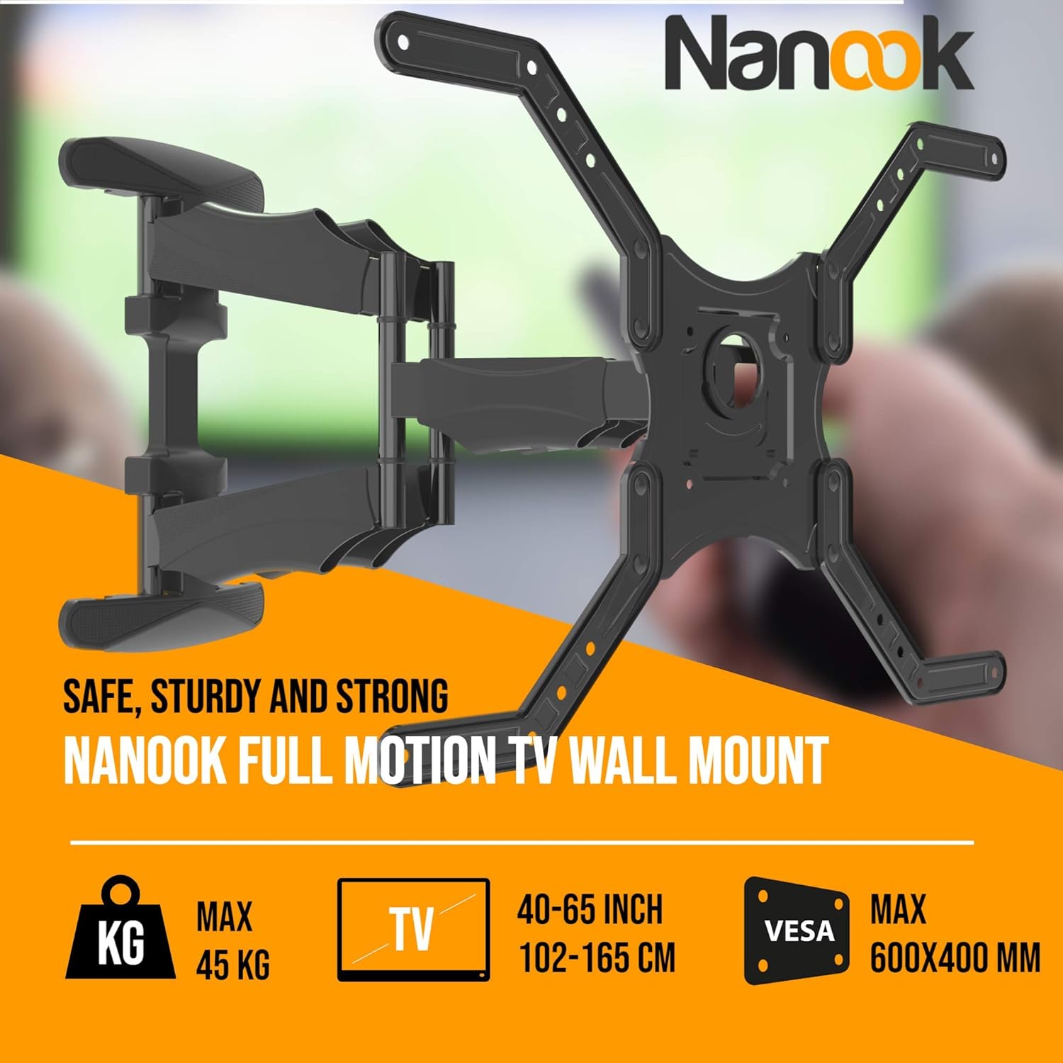 Suреr Dеаl Prоduсt NANOOK Turn L Schwenkbare TV wandhalterung für 40-65 Zoll Fernseher | Neigbar | Wandhalter für LCD, LED, QLED und OLED Fernseher | Universelle Kompatibilität | VESA 100x100 bis 600x400 | Schwarz