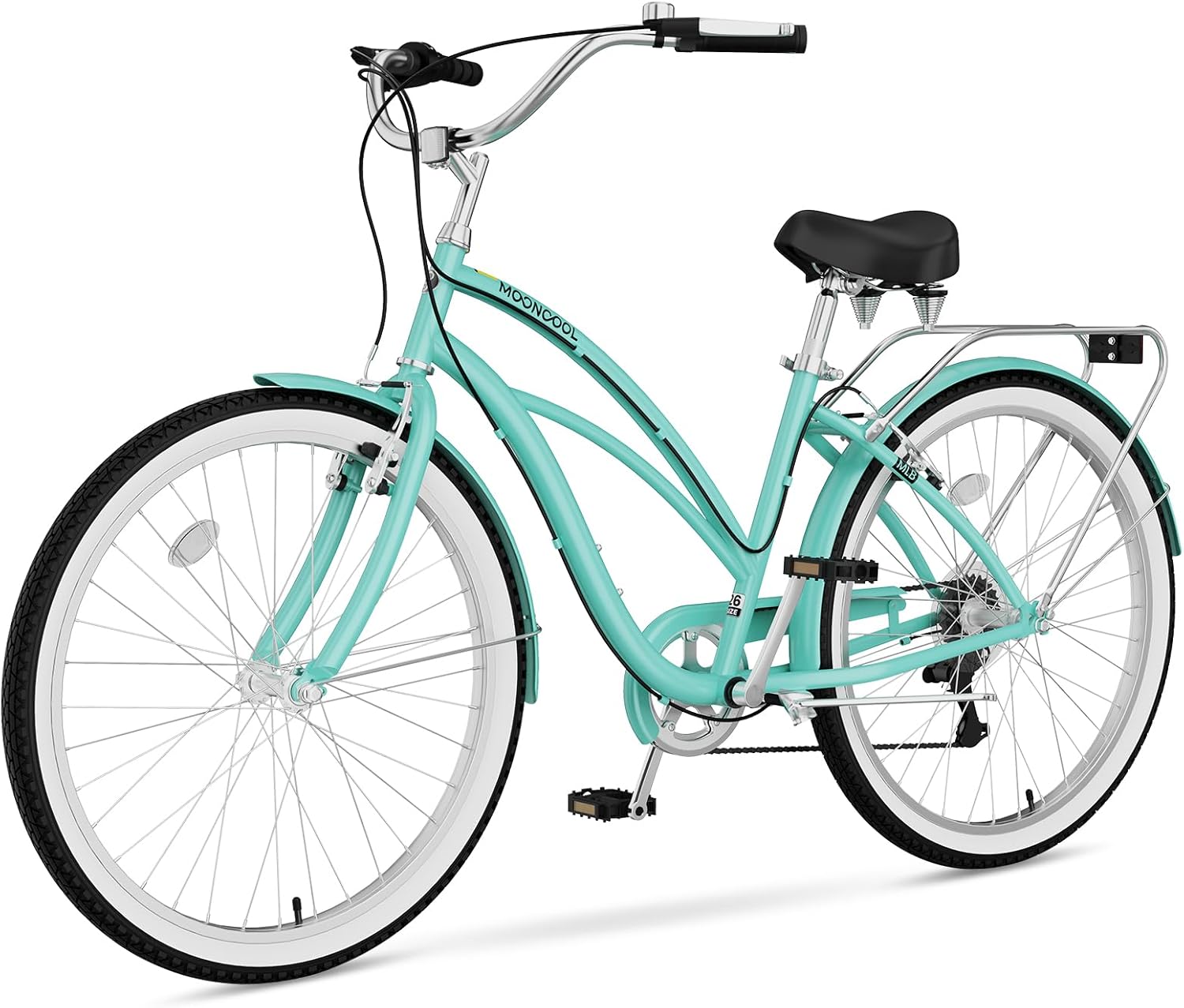 24/26 Inch Beach Cruiser Bike, 7 Speed Beach Bicycle Complete Cruiser Bike for Adults, Lightweight Carbon Steel Frame City Bikes for Women & Men, Multiple Colors