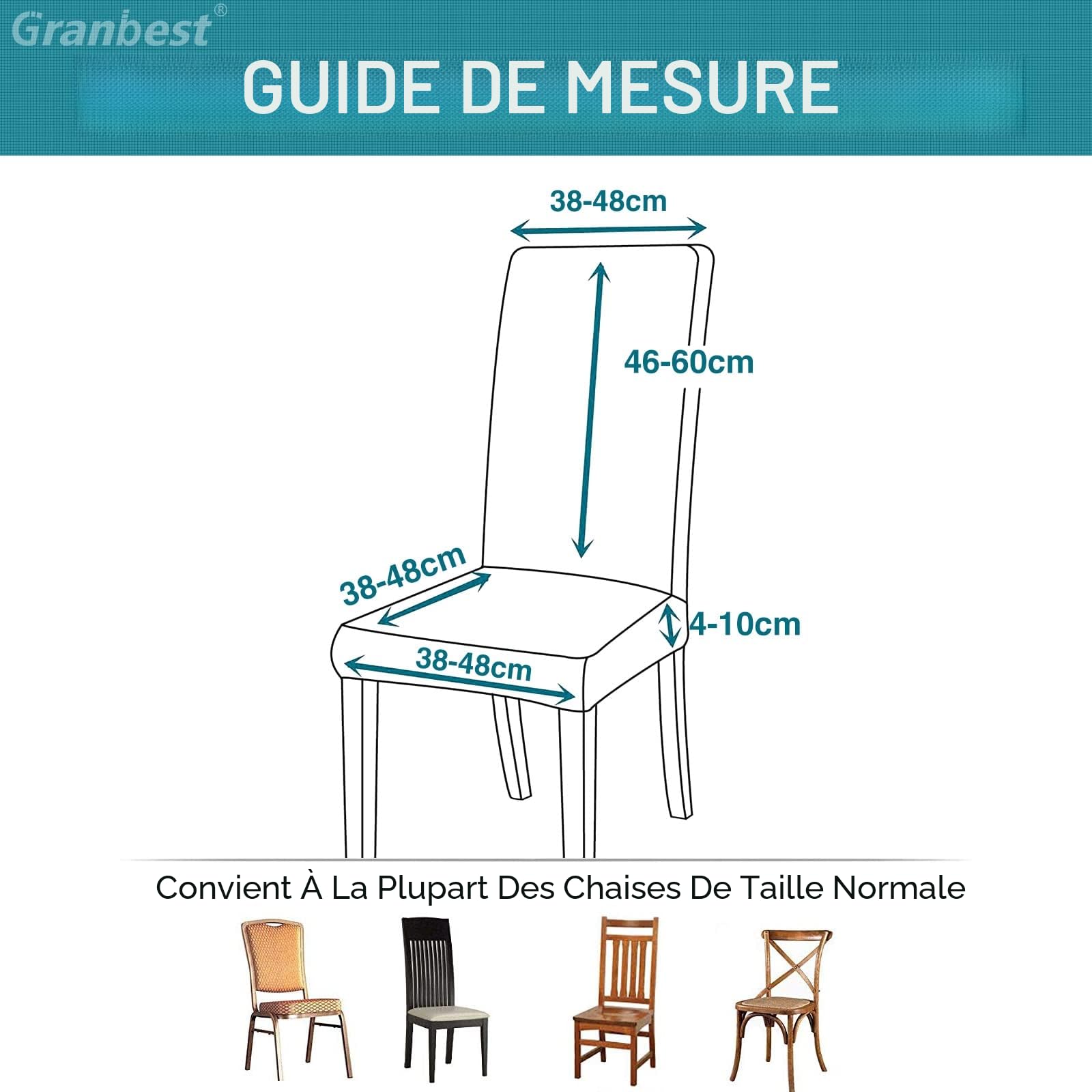 Granbest Lot de 4 Housses de Chaise de Salle à Manger Imperméables, Protection Amovible, Gris